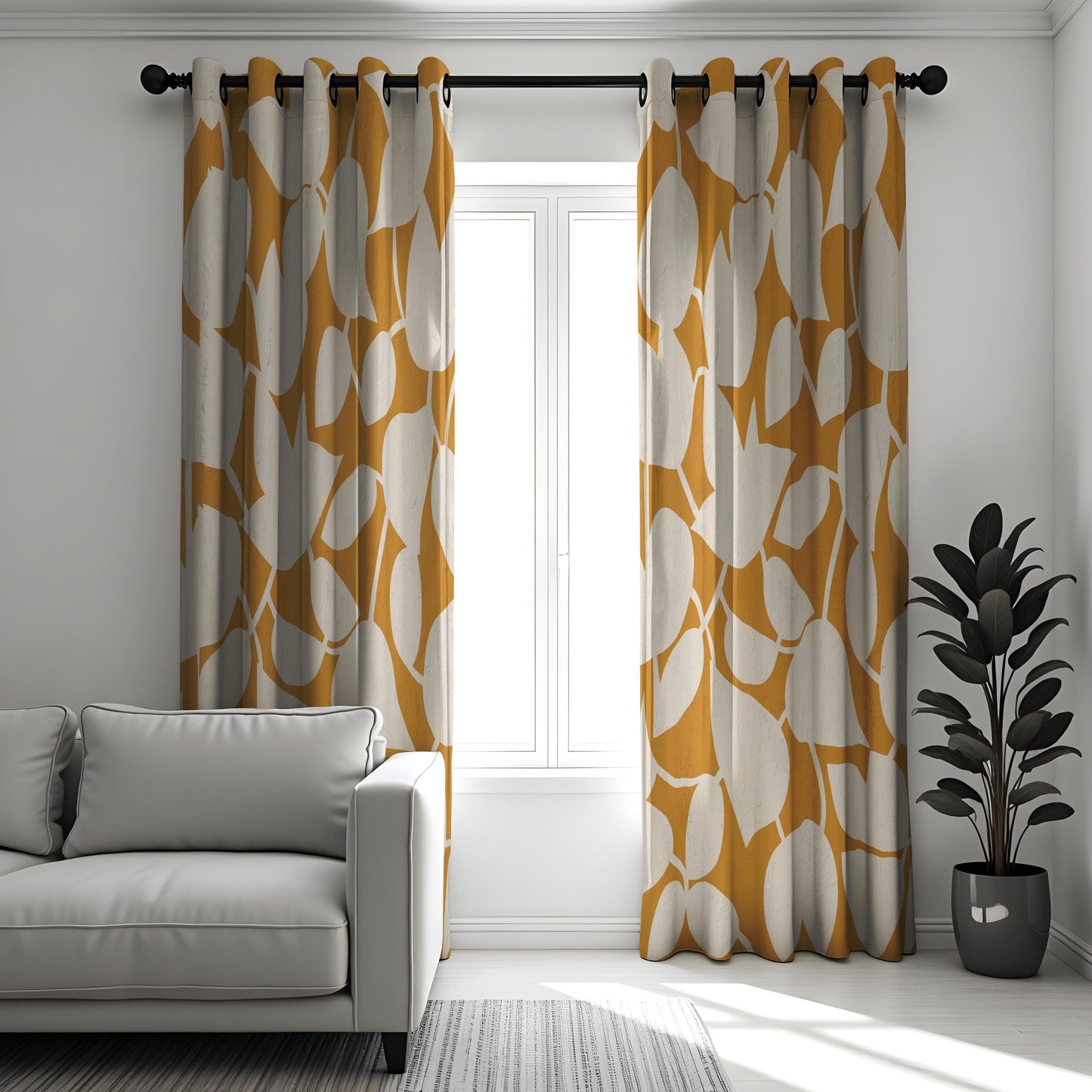 Geometric Mustard Yellow Curtains, Modern Abstract Pattern Drapes