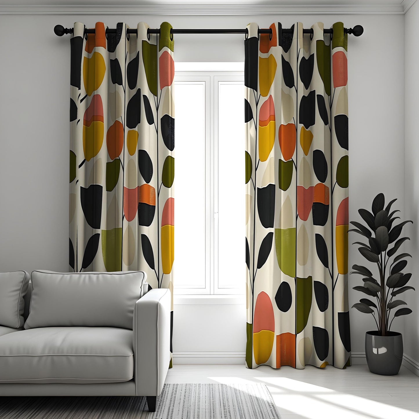 Retro Geometric Curtains, Mid Century Modern Drapes