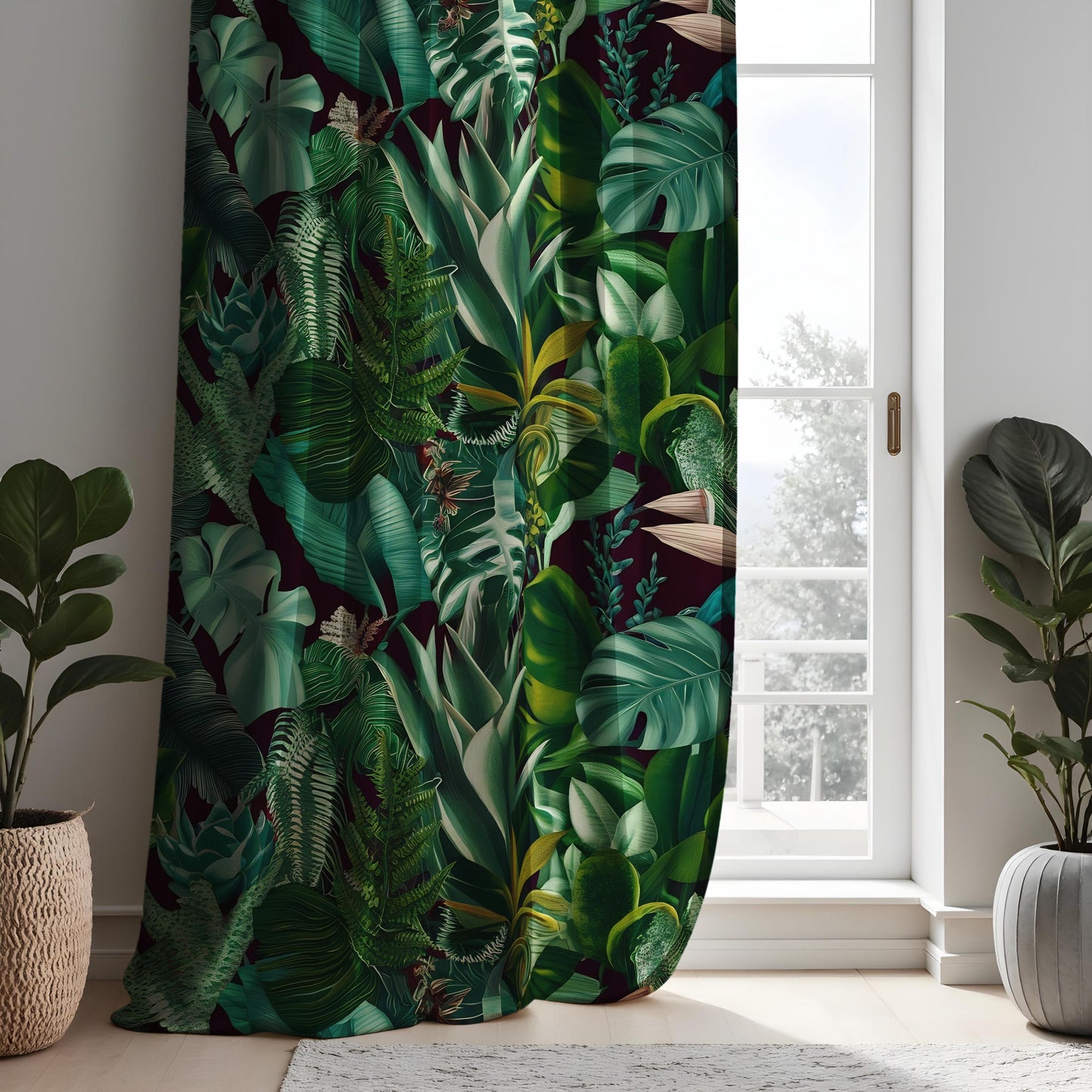 Tropical Fern & Leaf Print Curtains, Lush Greenery Drapes