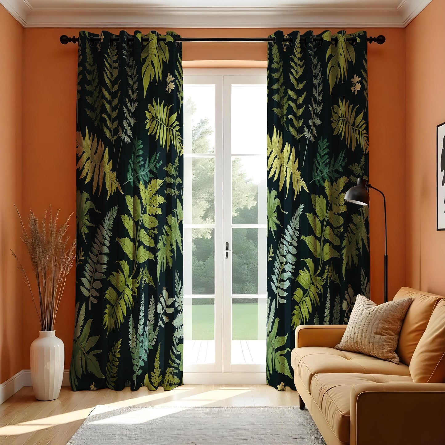 Fern Print Curtain, Green Leafy Drape, Tropical Plant Window