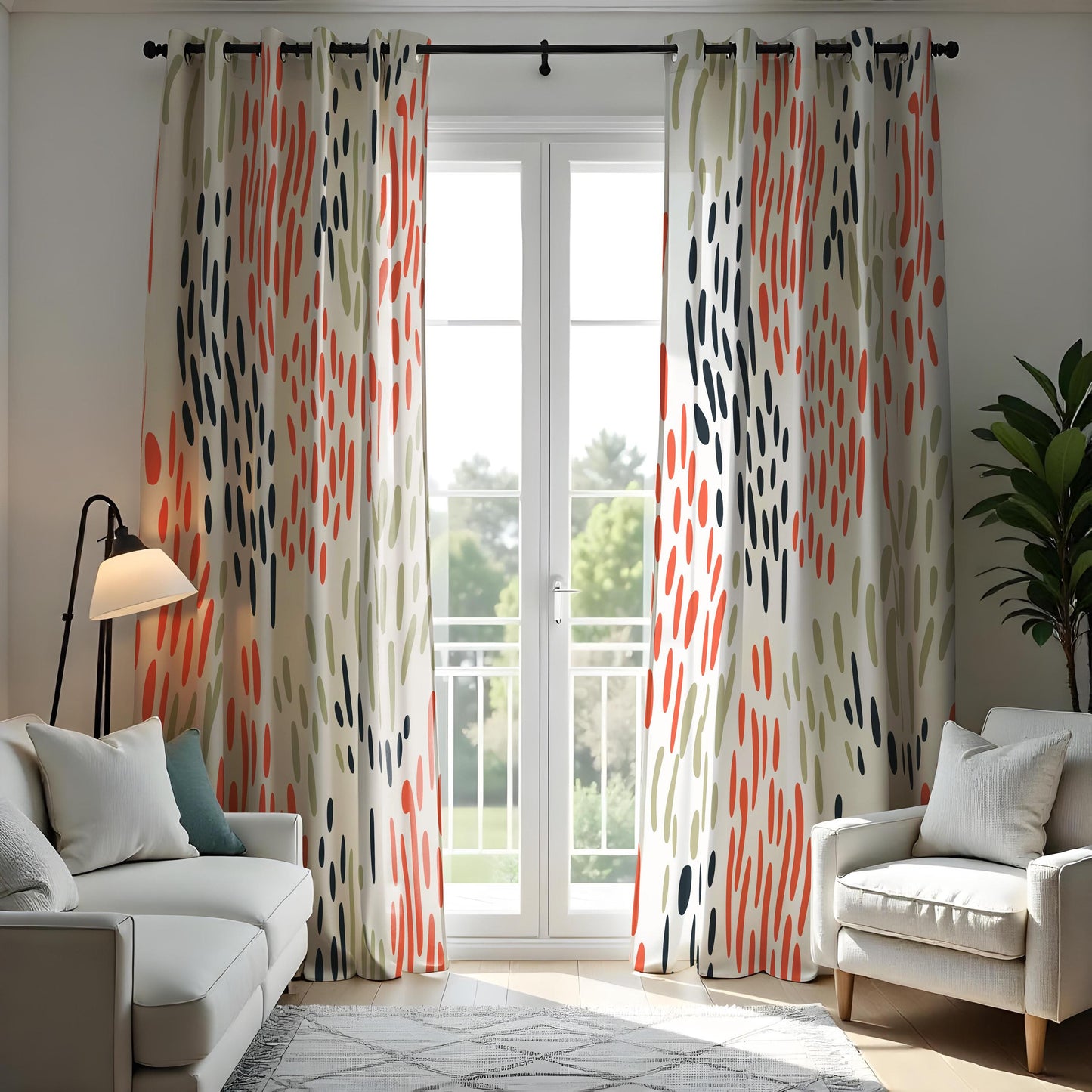 Modern Abstract Curtains, Minimalist Brushstroke Print Drapes