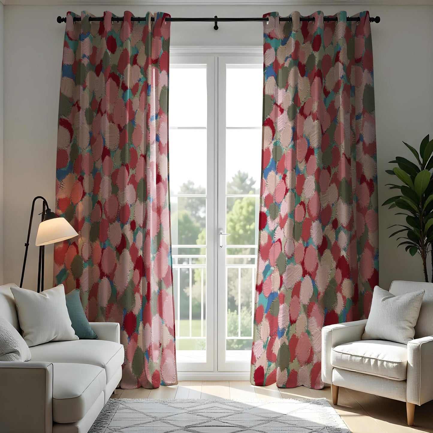 Abstract Painted Dots Curtains, Textured Brushstroke Pattern Drapes
