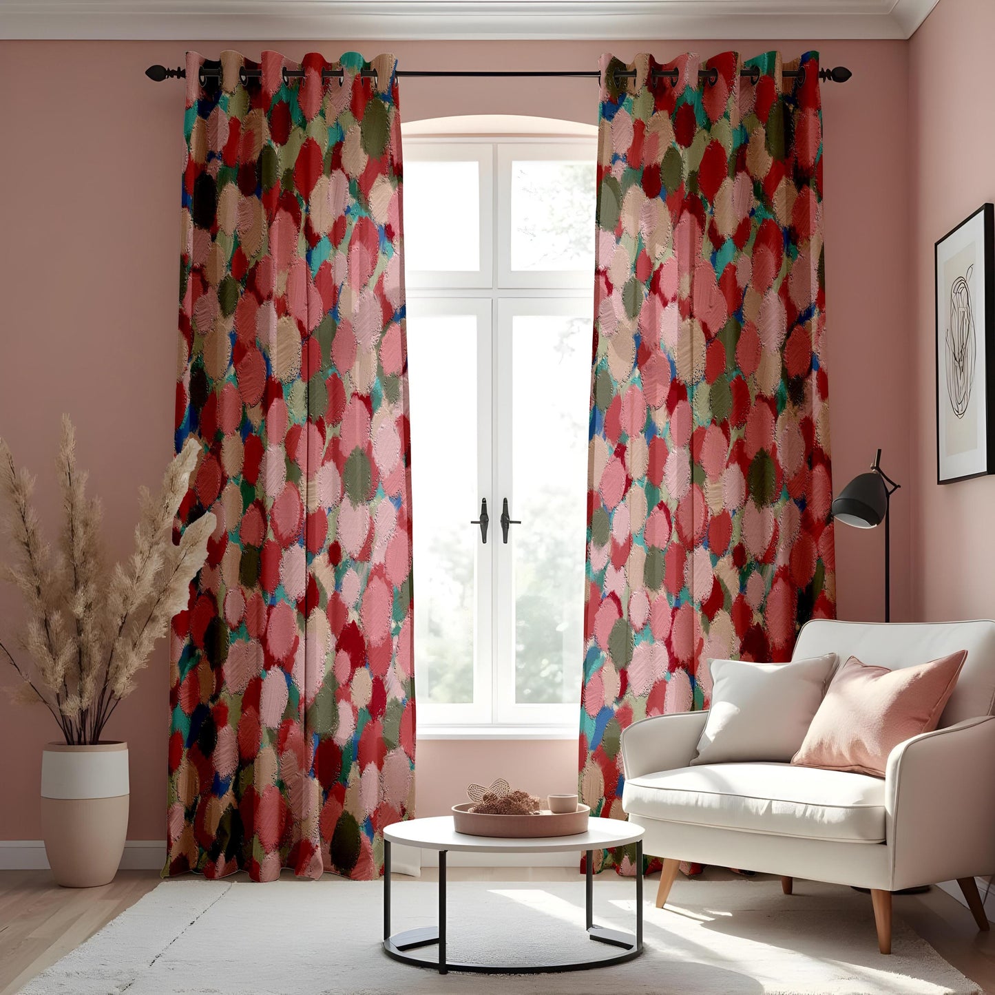 Abstract Painted Dots Curtains, Textured Brushstroke Pattern Drapes