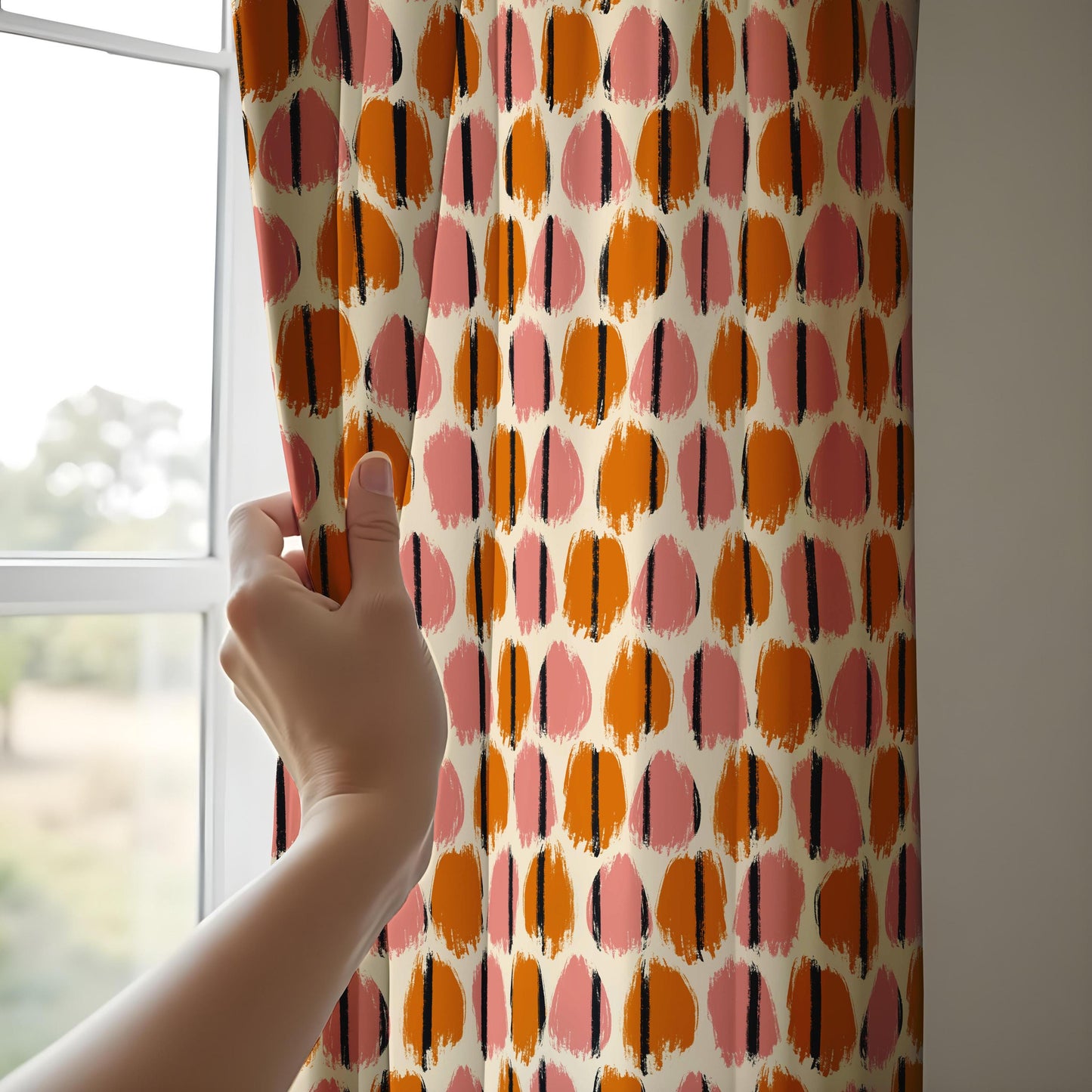 Modern Abstract Dot Curtains, Brushstroke Minimalist Geometric Drapes