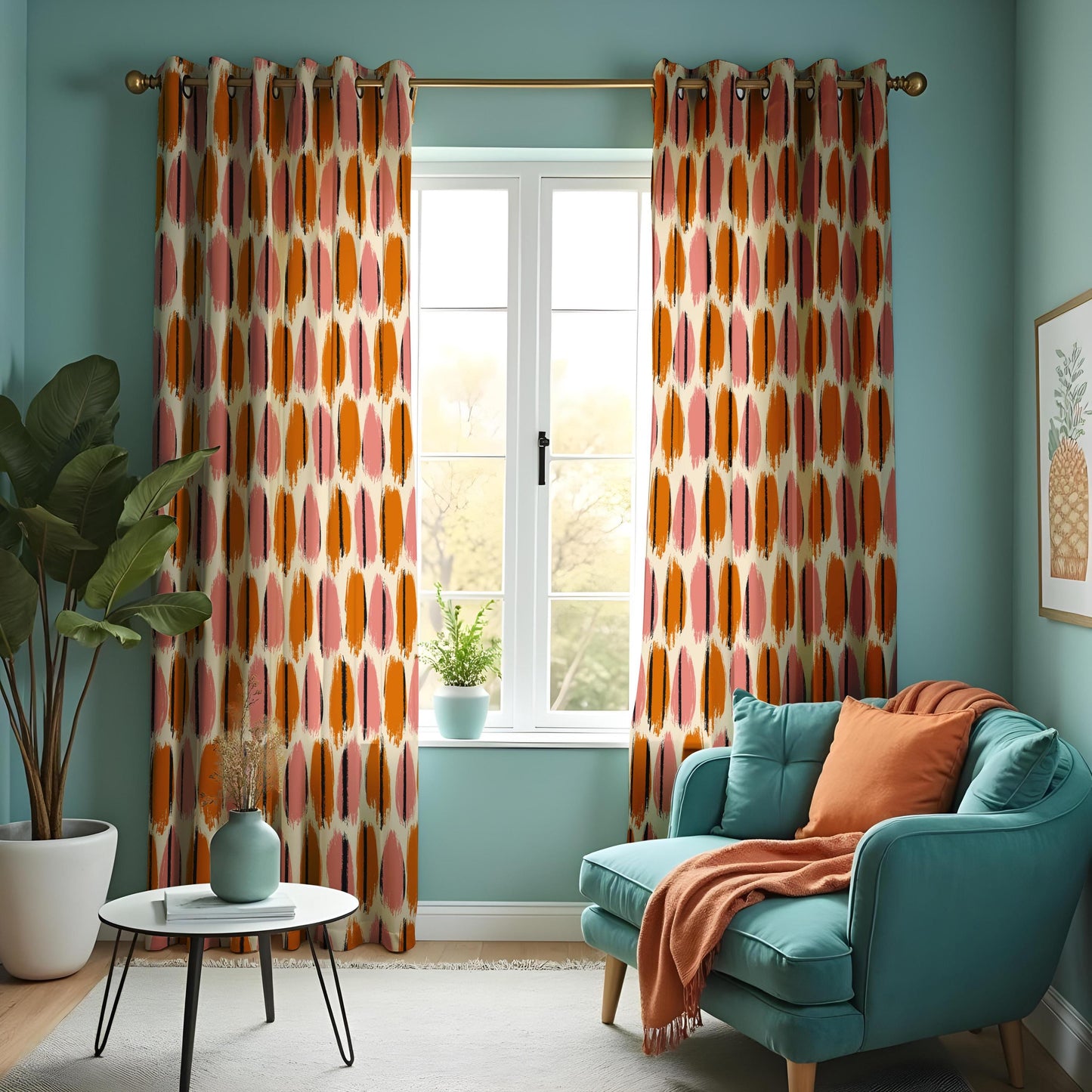 Modern Abstract Dot Curtains, Brushstroke Minimalist Geometric Drapes