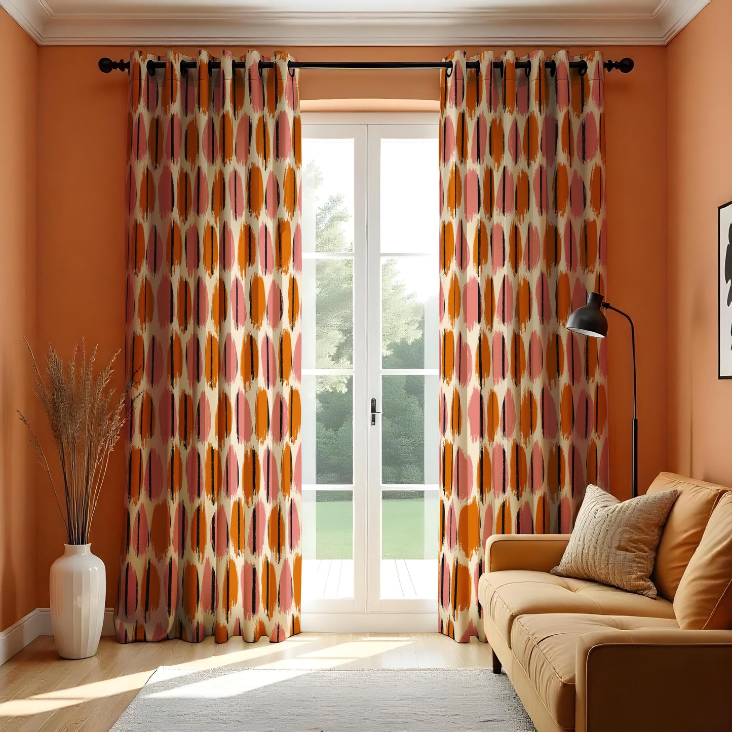 Modern Abstract Dot Curtains, Brushstroke Minimalist Geometric Drapes