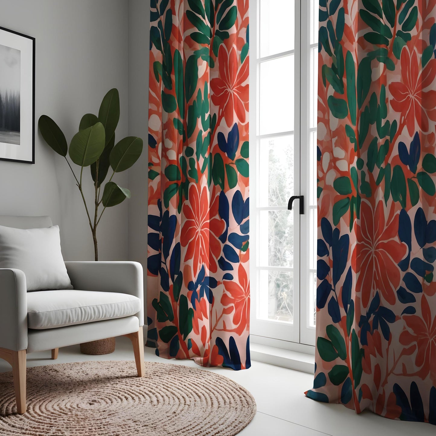 Bold Tropical Floral Curtains, Vibrant Botanical Print Drapes