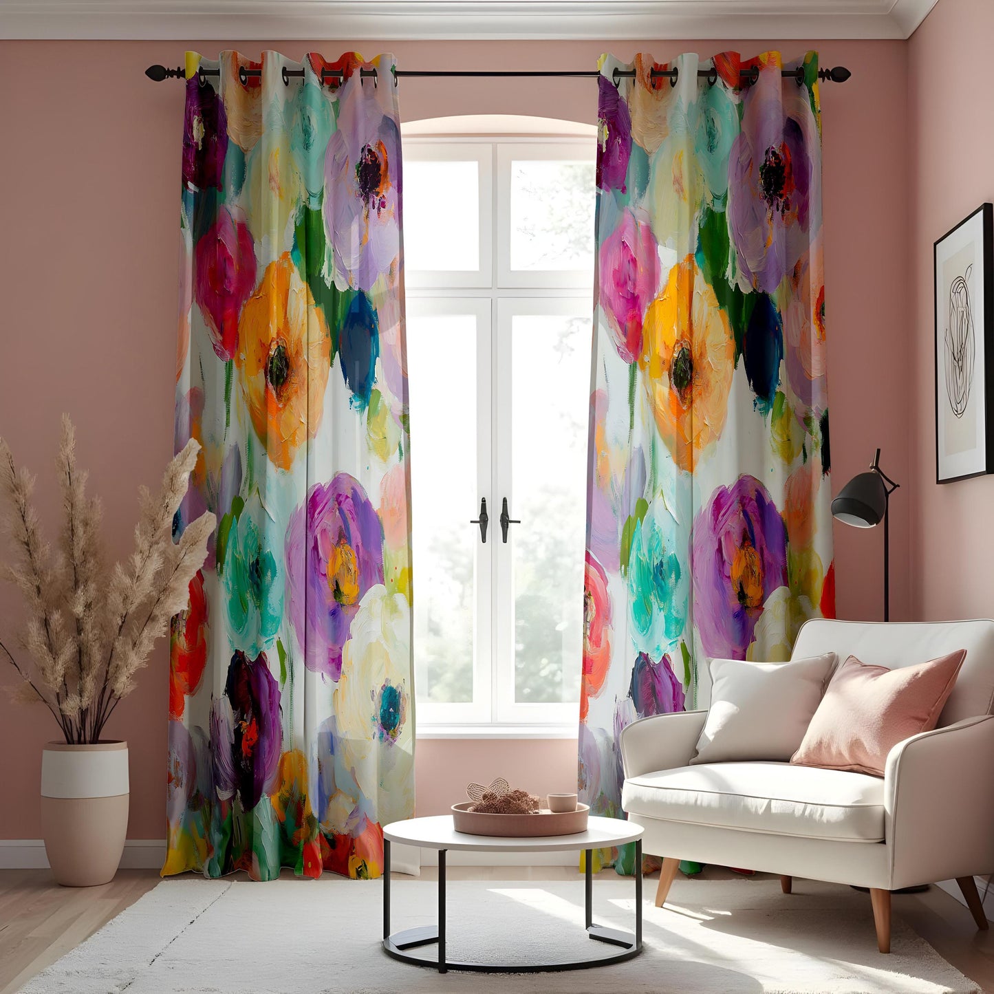 Watercolor Floral Curtains, Vibrant Multicolor Flower Print Drapes