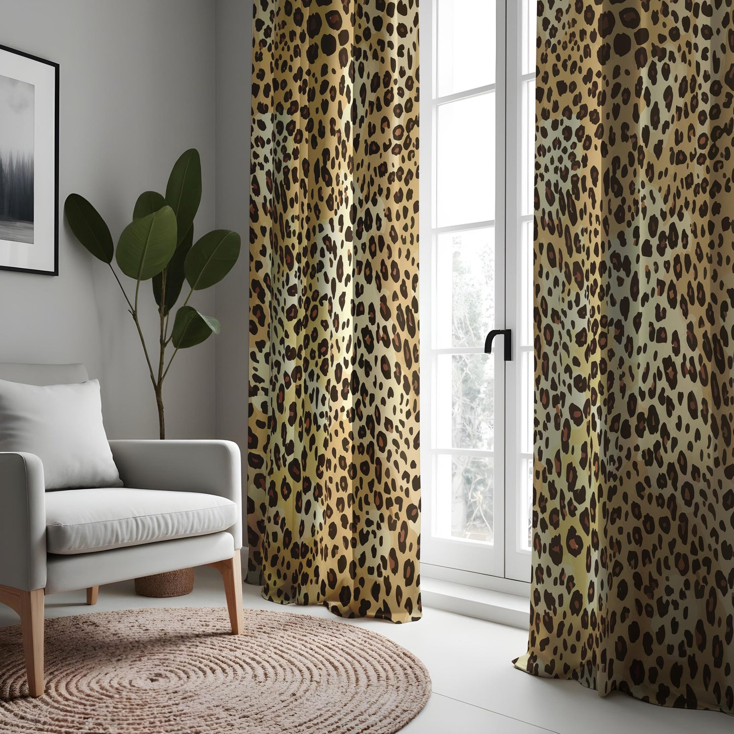 Classic Leopard Print Curtain, Bold Brown & Tan Animal Print Design