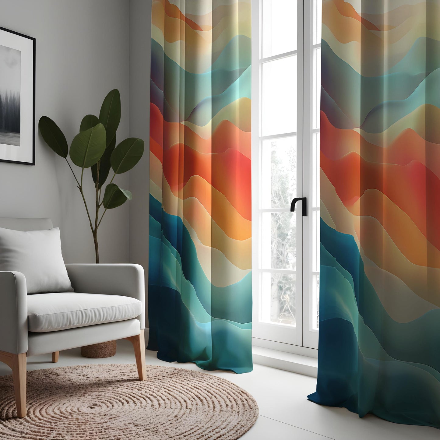 Abstract Colorful Wave Curtain, Soft Watercolor Gradient Drape