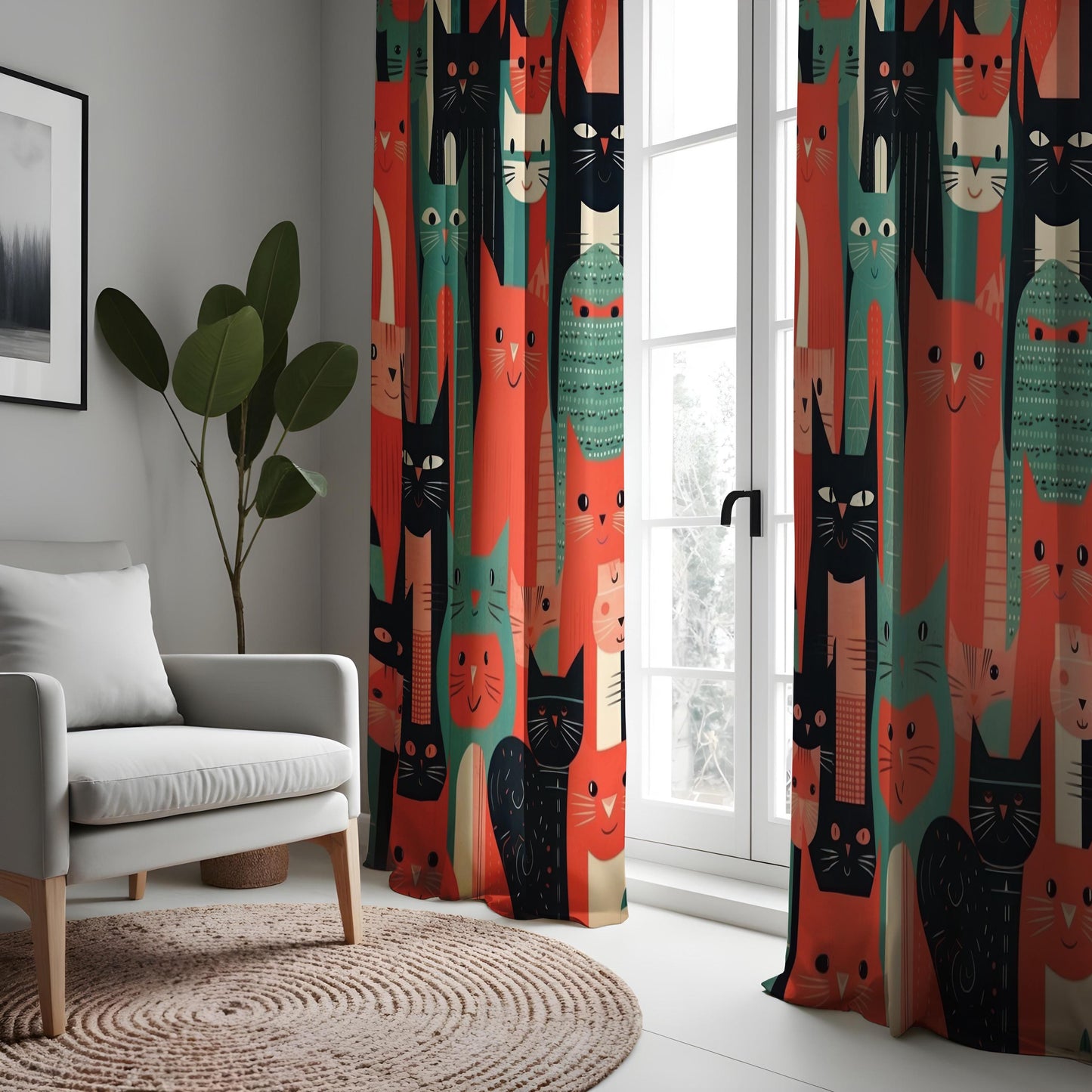 Fun Cat Pattern Curtain, Colorful Cartoon Cat Drape