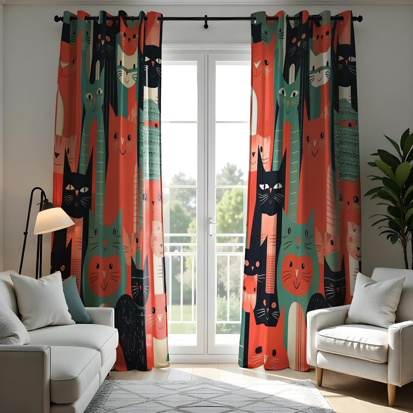 Fun Cat Pattern Curtain, Colorful Cartoon Cat Drape