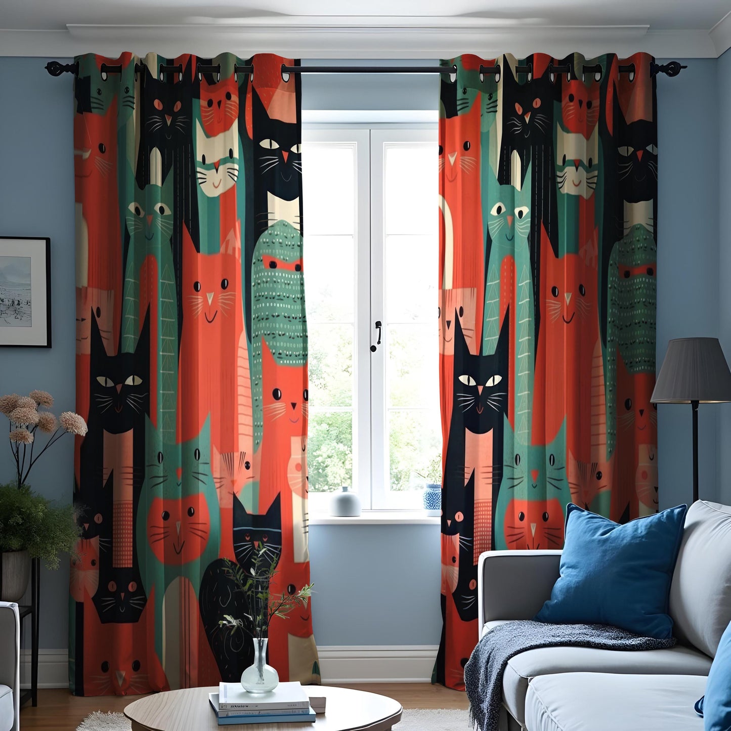 Fun Cat Pattern Curtain, Colorful Cartoon Cat Drape