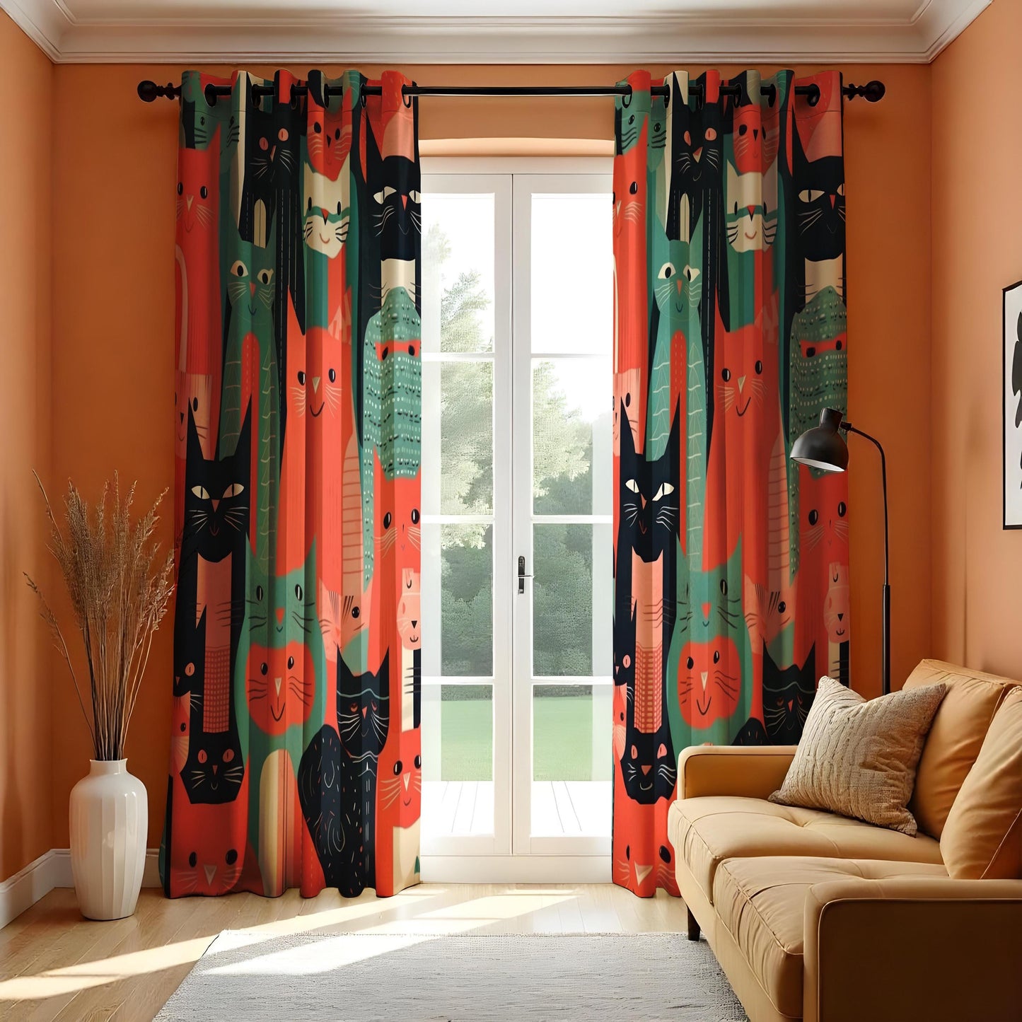 Fun Cat Pattern Curtain, Colorful Cartoon Cat Drape
