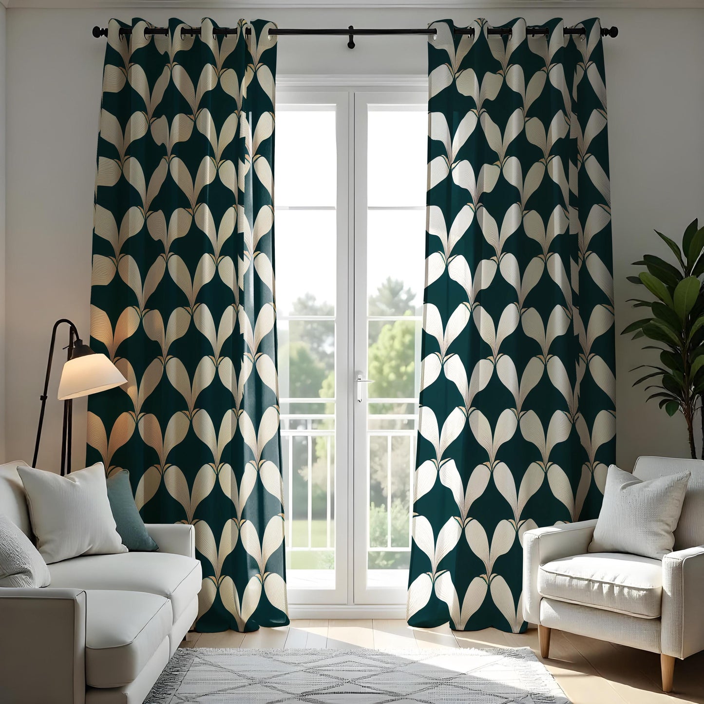 Leaf Pattern Curtains, Geometric Window Drapes, Modern Home Decor