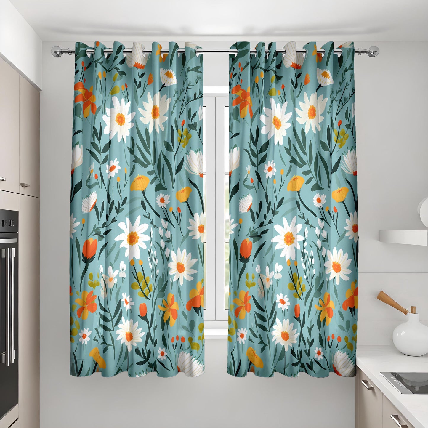 Floral Summer Curtains, Daisy & Wildflower Window Drapes