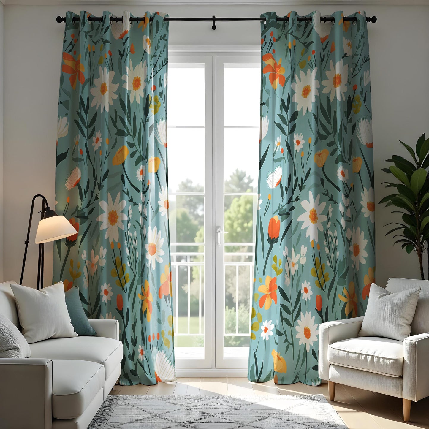 Floral Summer Curtains, Daisy & Wildflower Window Drapes