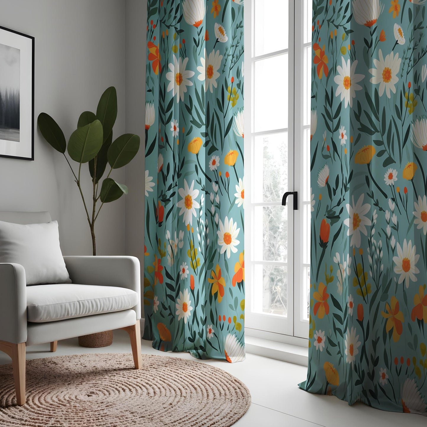 Floral Summer Curtains, Daisy & Wildflower Window Drapes