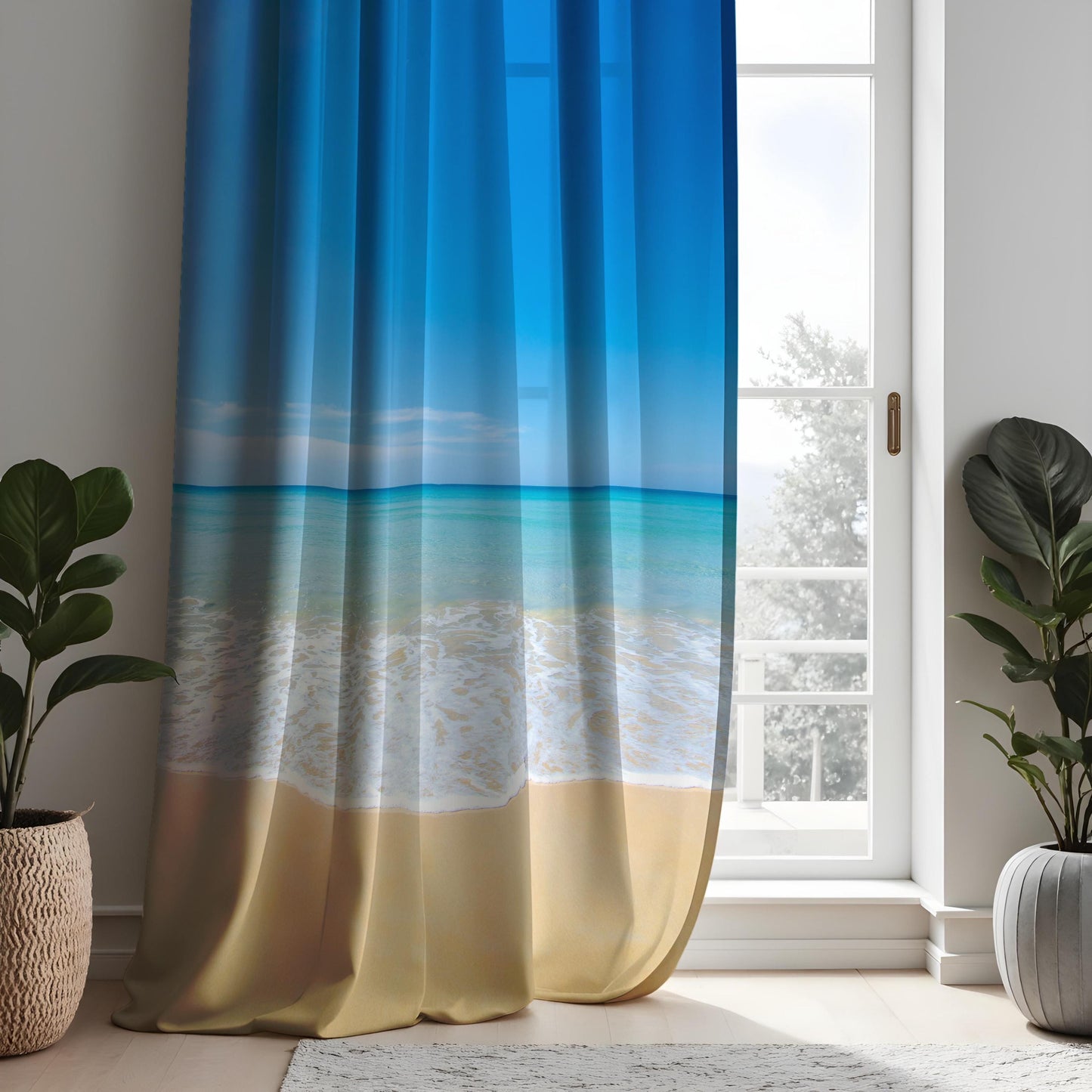 Beach Ocean Scene Curtains, Serene Seaside Window Drapes