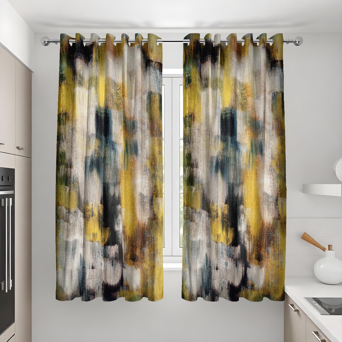 Abstract Art Curtains, Modern Geometric Brush Stroke Window Drapes