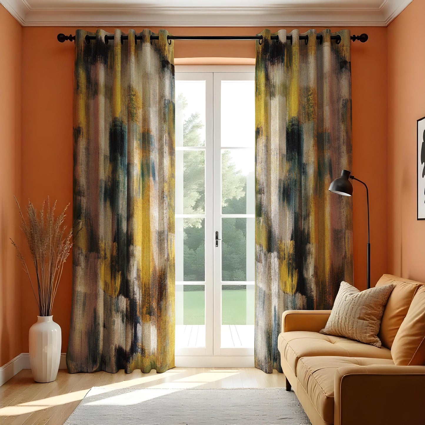 Abstract Art Curtains, Modern Geometric Brush Stroke Window Drapes