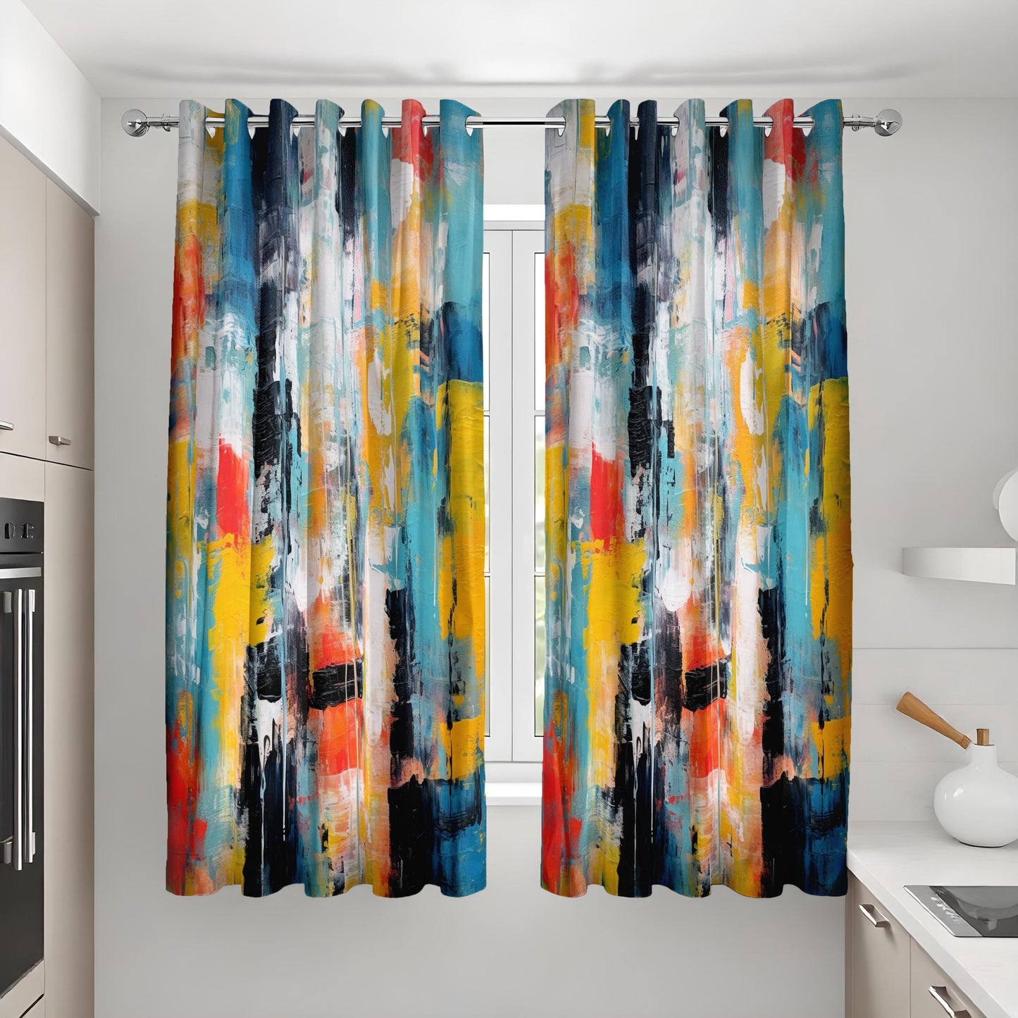 Abstract Art Curtains, Bold Multi-Color Brushstrokes Modern Drapes