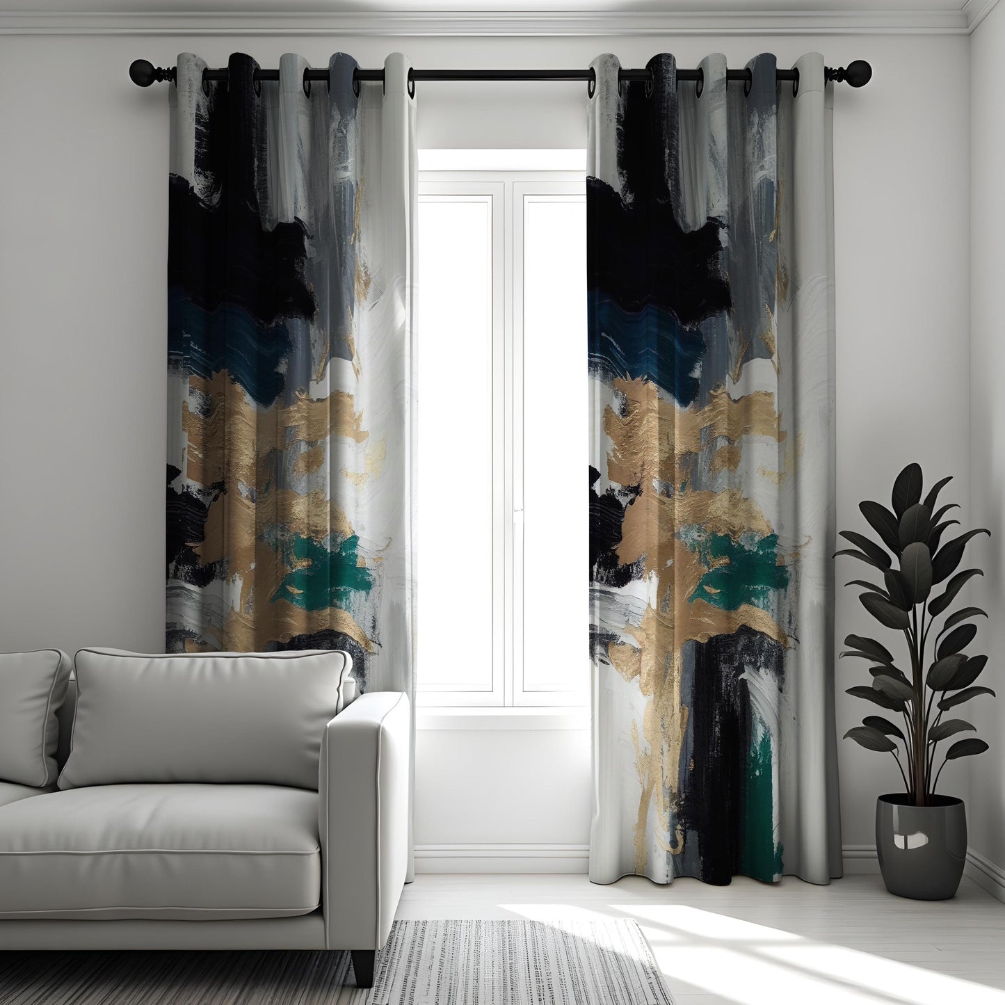 Abstract Art Curtains, Paint Brush Strokes Effect Drapes
