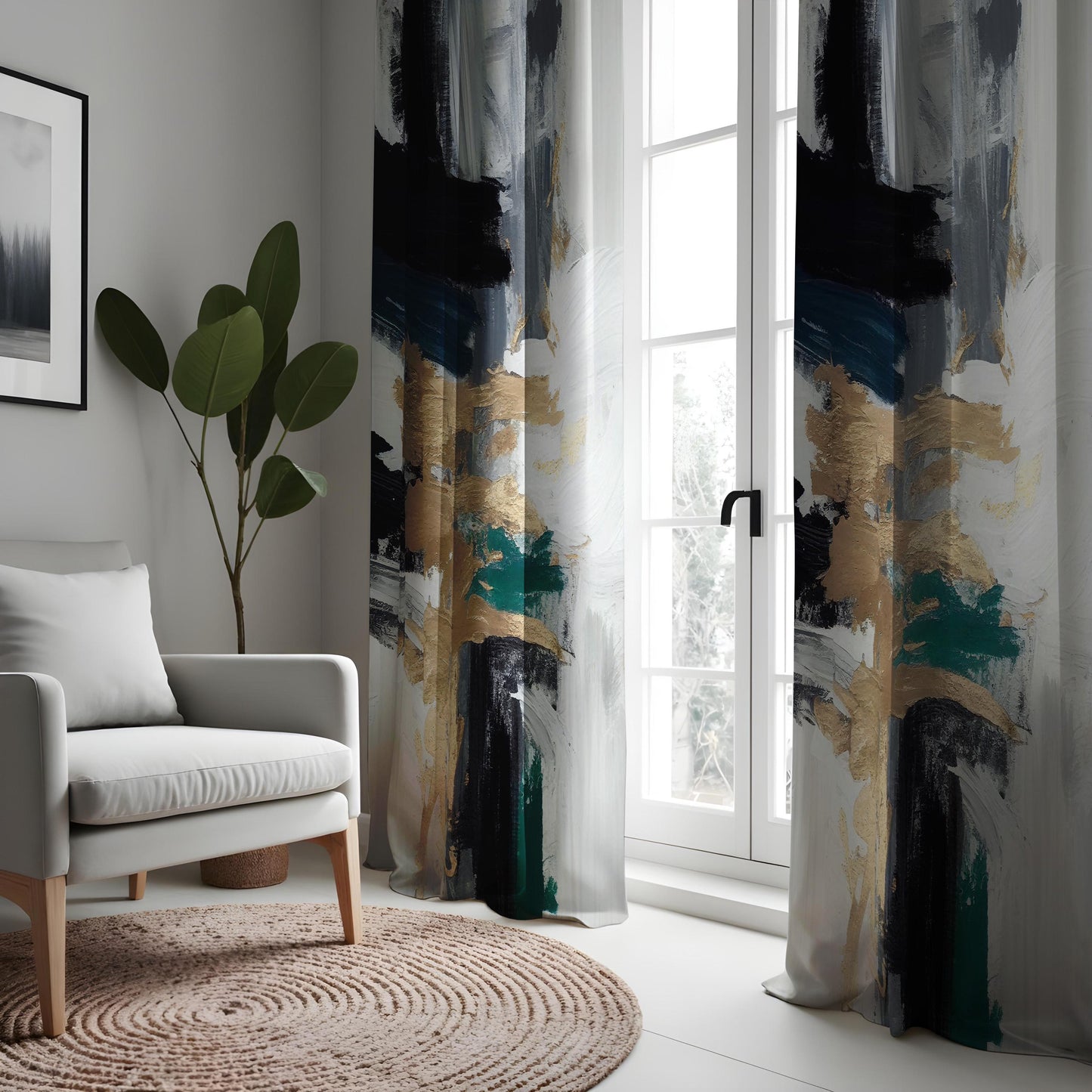 Abstract Art Curtains, Paint Brush Strokes Effect Drapes