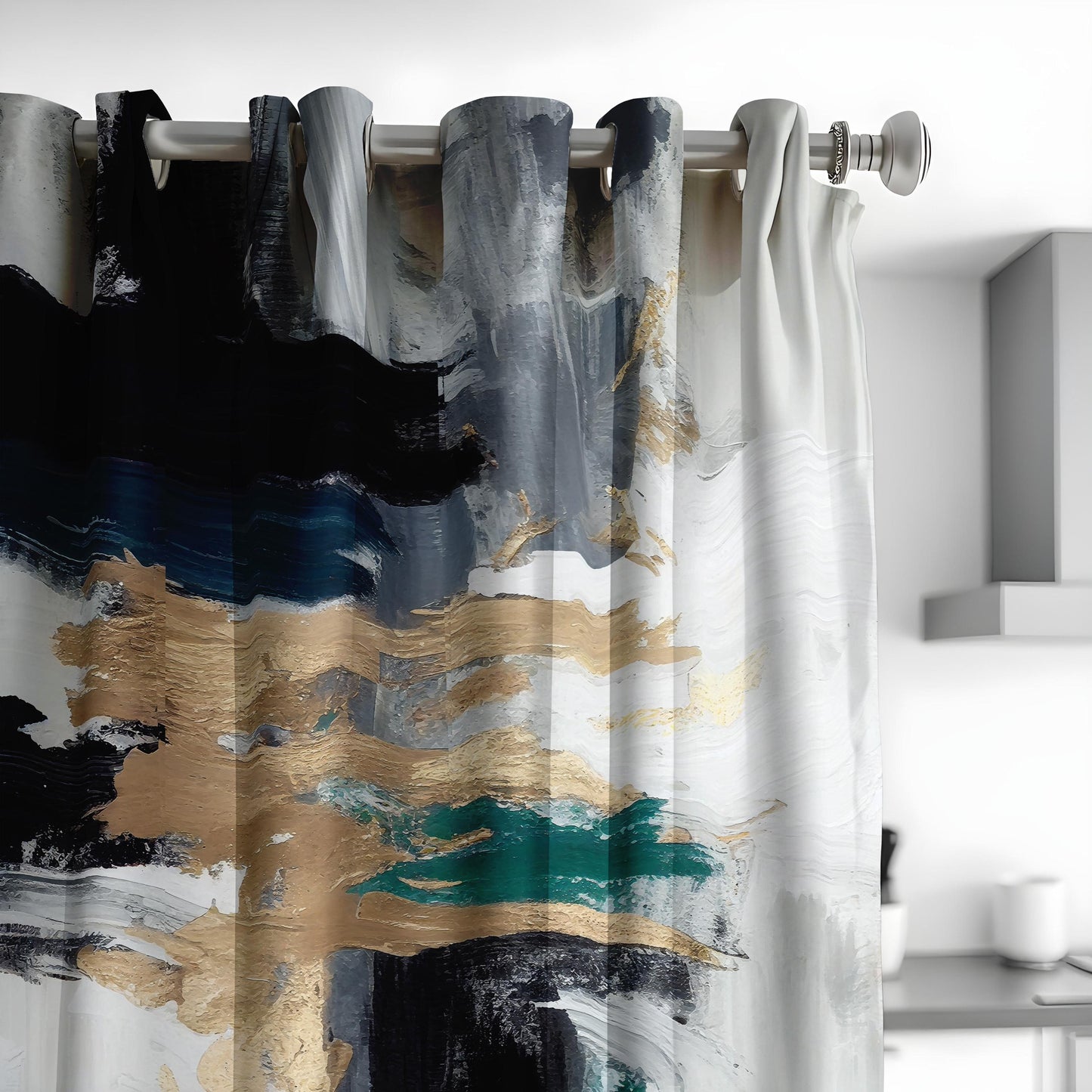 Abstract Art Curtains, Paint Brush Strokes Effect Drapes