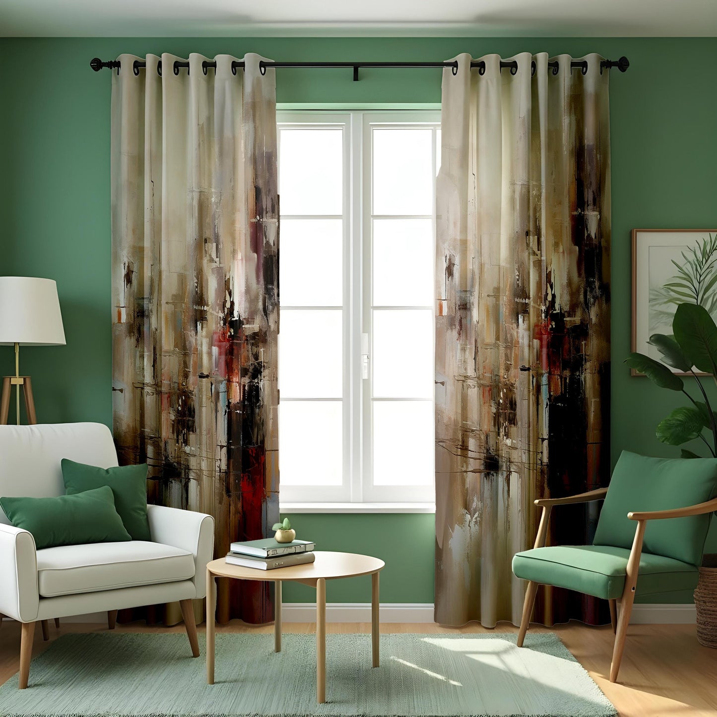 Abstract Art Curtain, Earth Tones Modern Brushstroke Plush Drape