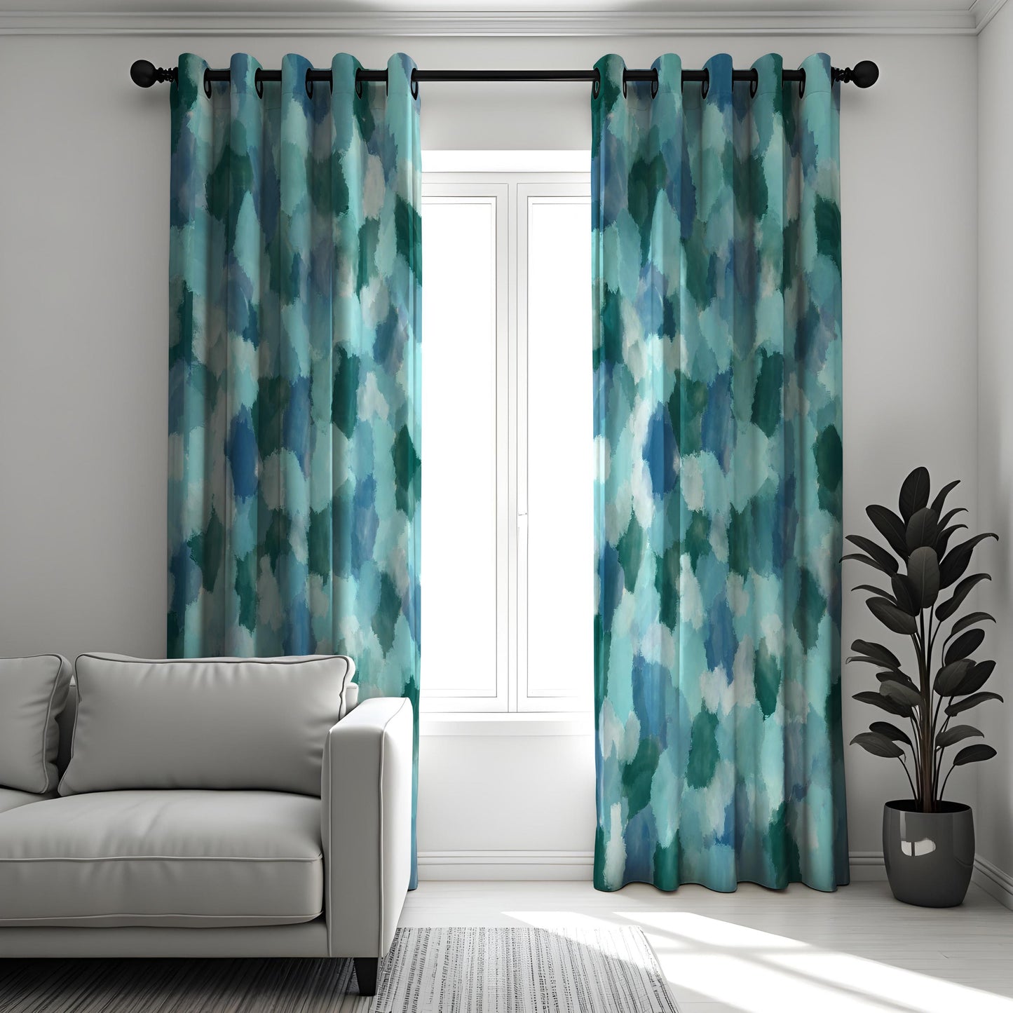 Watercolor Abstract Curtains, Blue & Green Pattern Drapes