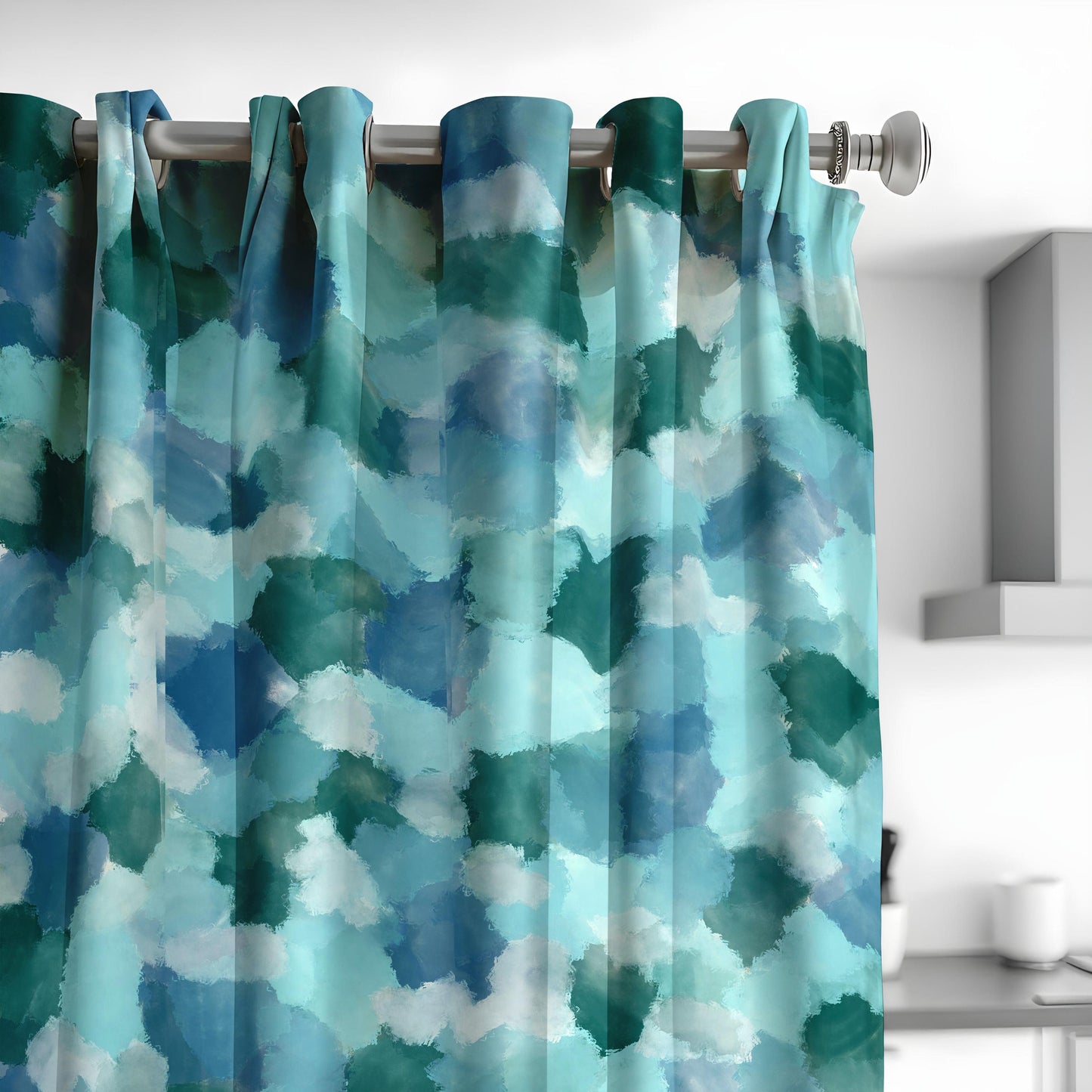 Watercolor Abstract Curtains, Blue & Green Pattern Drapes