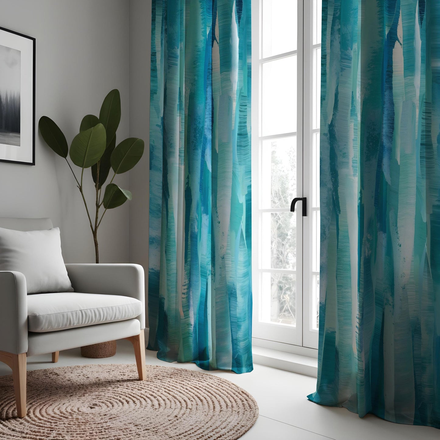 Modern Blue & Green Abstract Watercolor Curtains