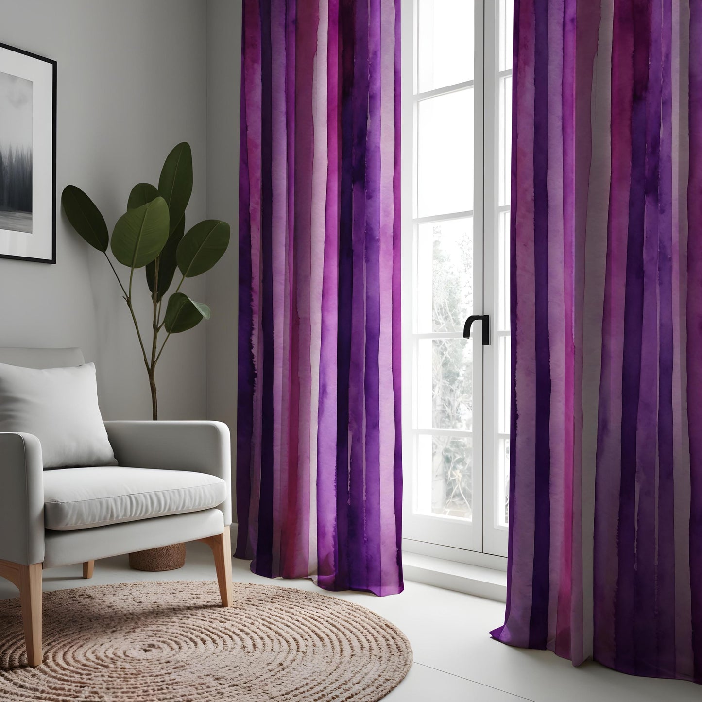 Watercolor Stripe Curtain, Purple & Lavender Gradient Design Drape