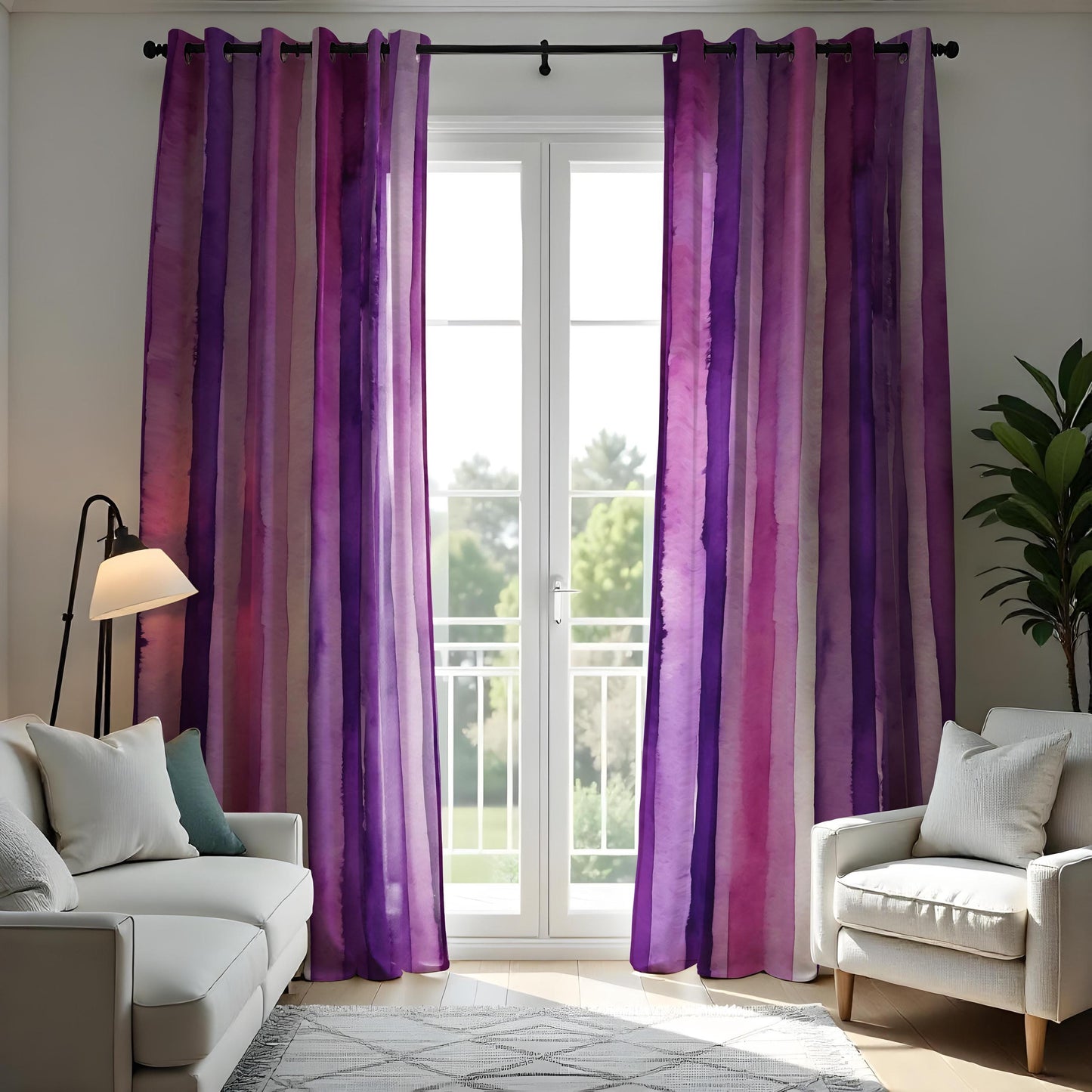 Watercolor Stripe Curtain, Purple & Lavender Gradient Design Drape