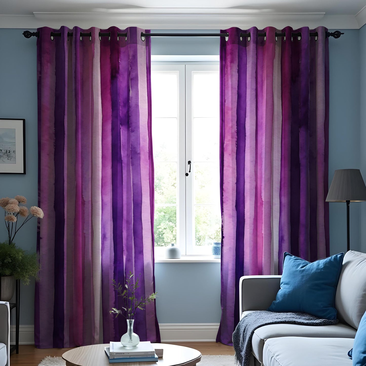 Watercolor Stripe Curtain, Purple & Lavender Gradient Design Drape