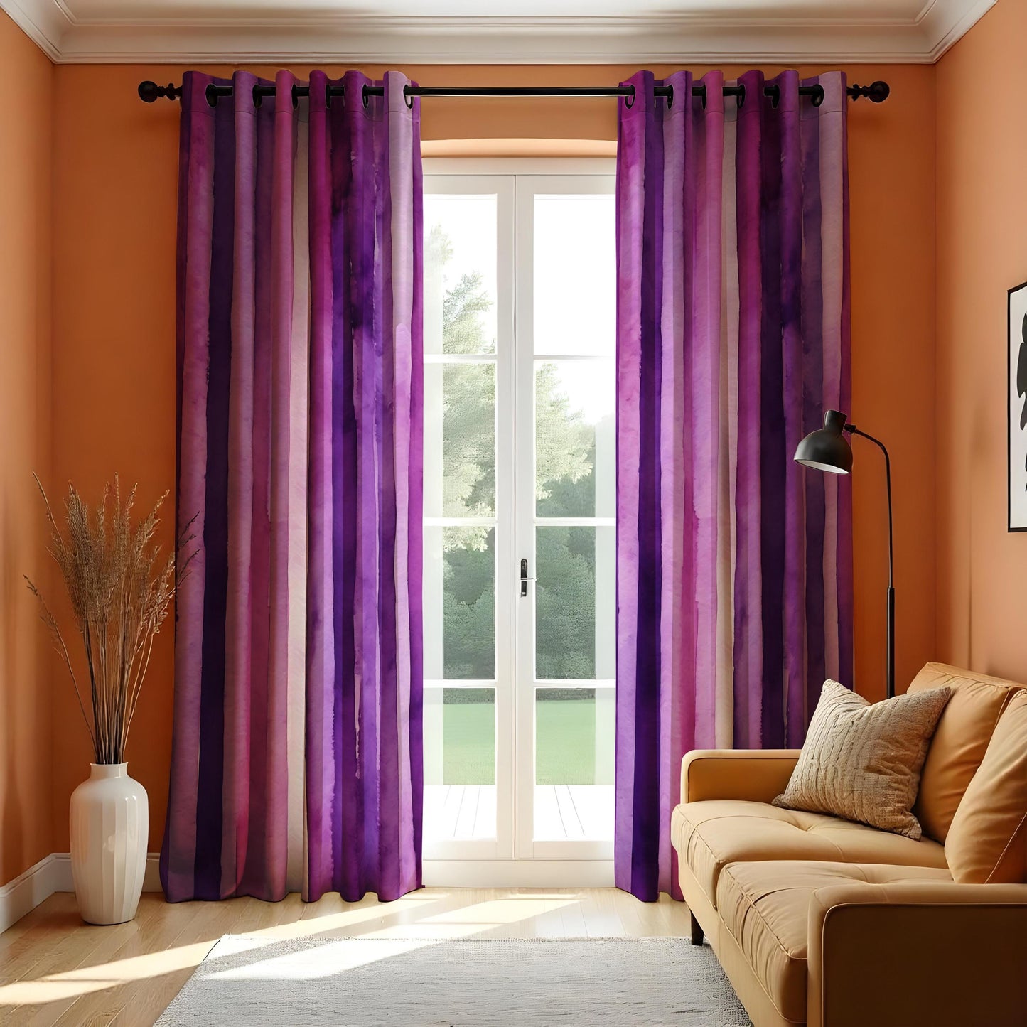 Watercolor Stripe Curtain, Purple & Lavender Gradient Design Drape