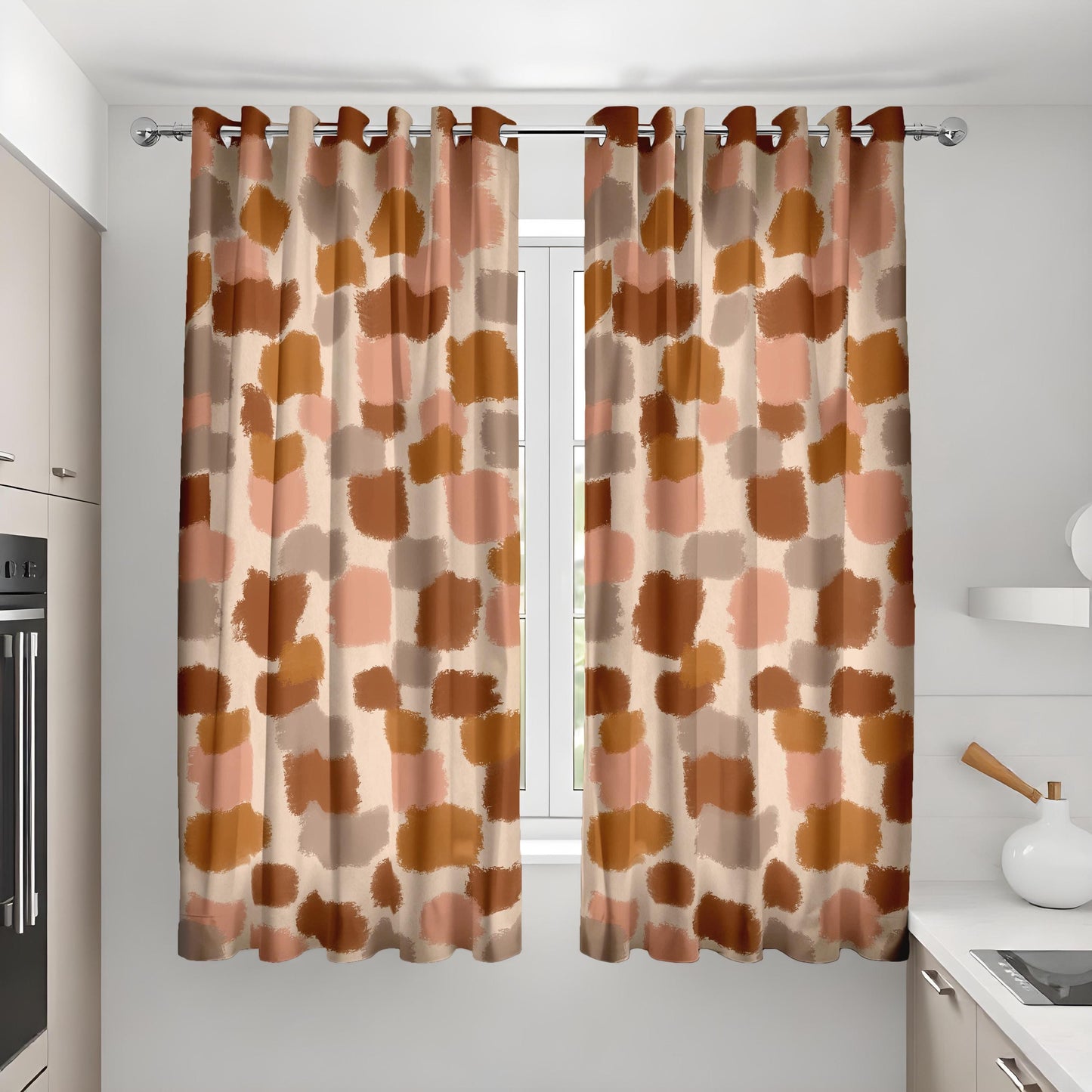 Abstract Pattern Curtains, Warm Color Blocks Drapes