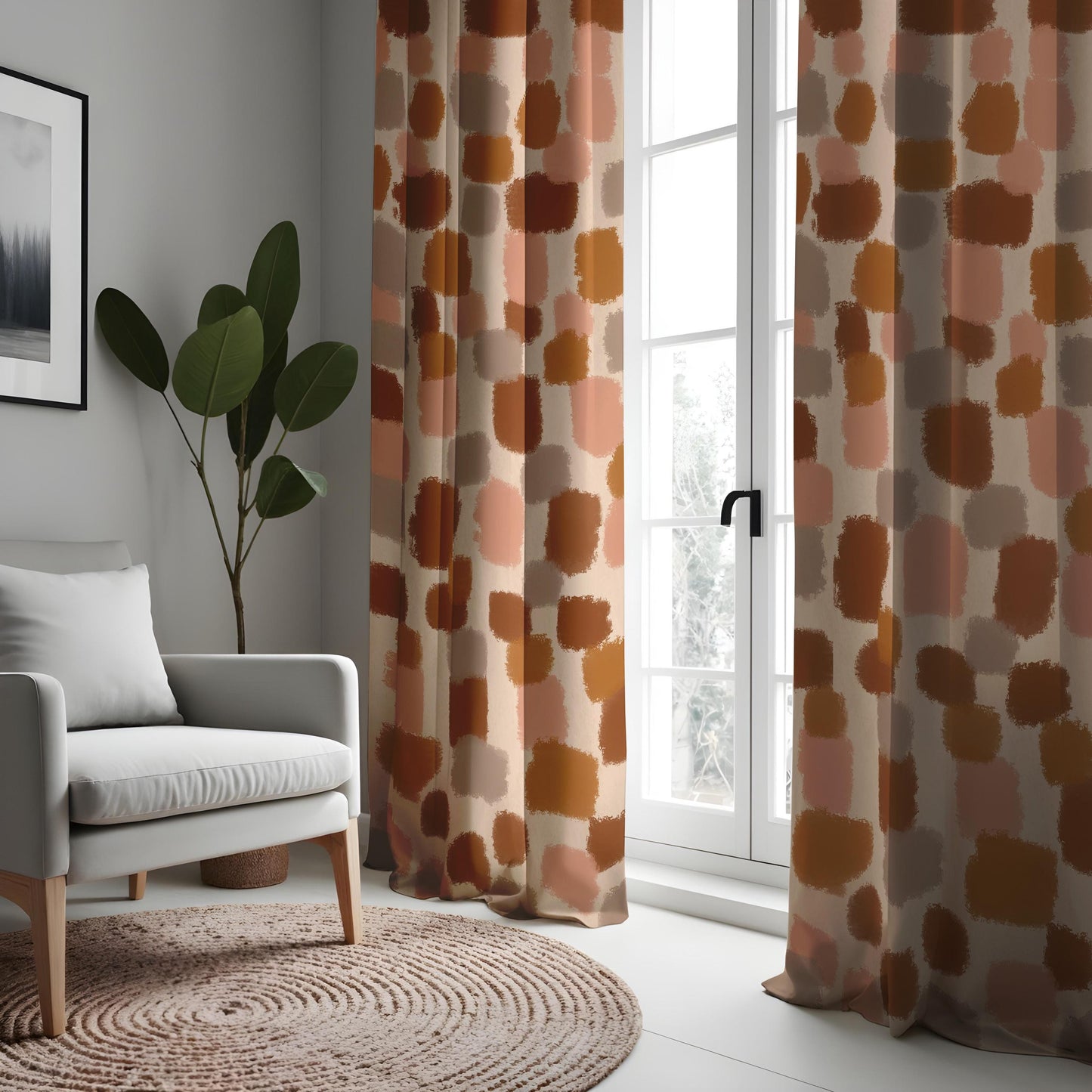 Abstract Pattern Curtains, Warm Color Blocks Drapes