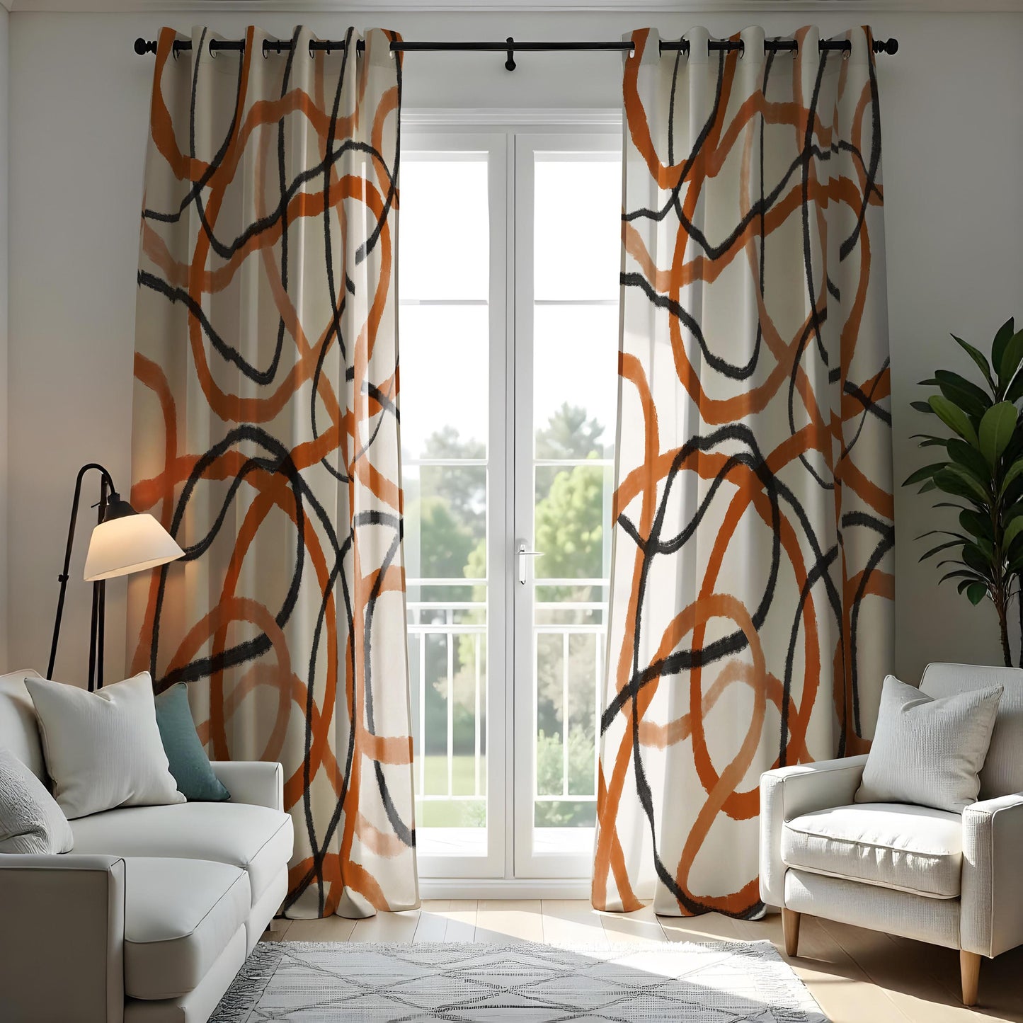 Abstract Neutral Brown & Cream Curtain, Modern Geometric Drape