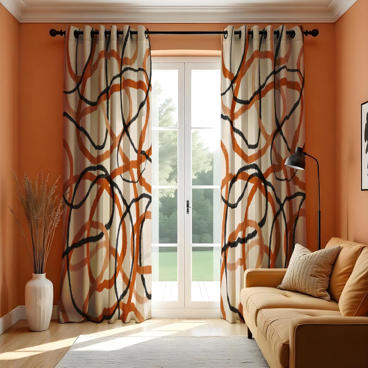 Abstract Neutral Brown & Cream Curtain, Modern Geometric Drape