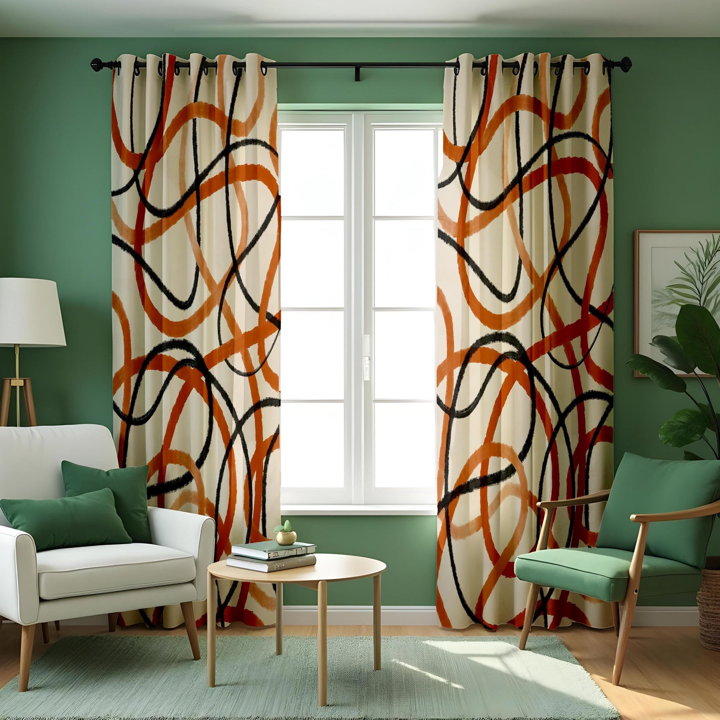 Abstract Neutral Brown & Cream Curtain, Modern Geometric Drape