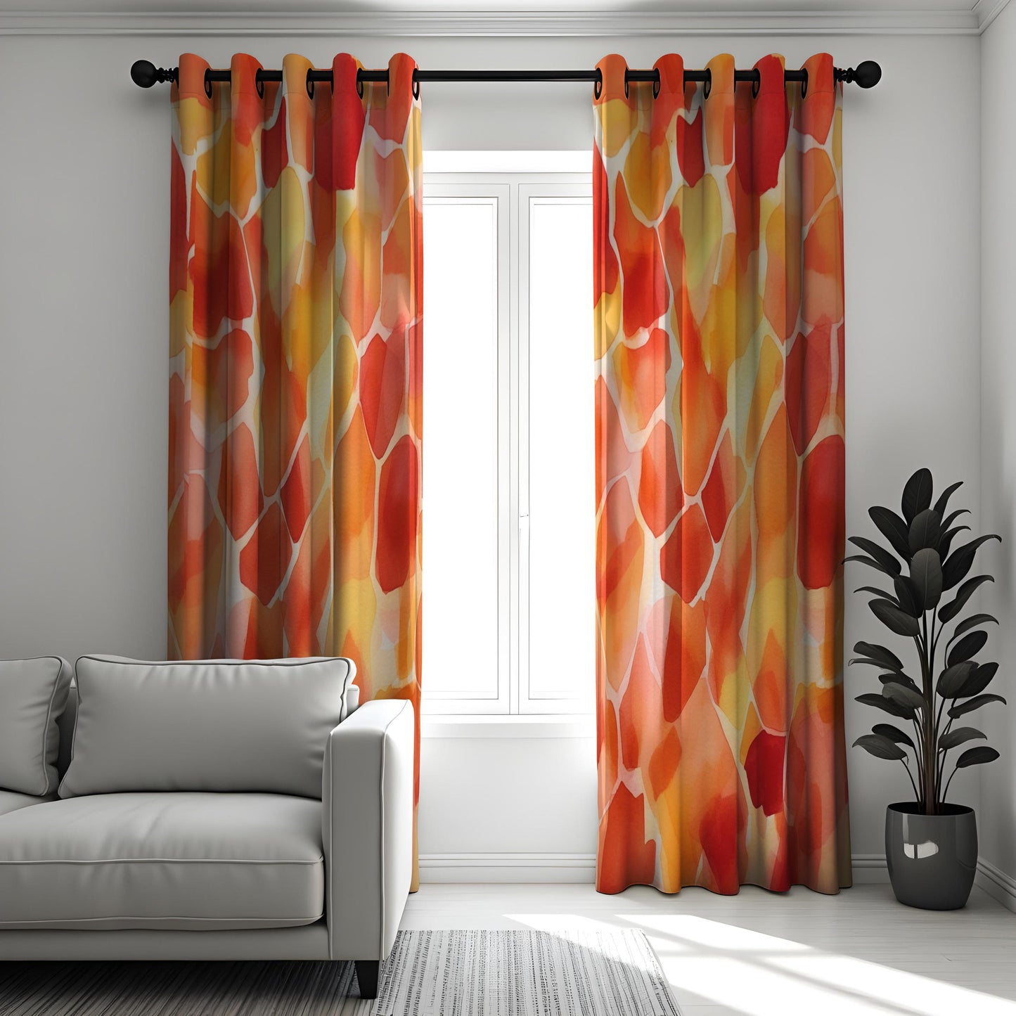 Vibrant Orange & Yellow Geometric Curtains, Abstract Colorful Drapes