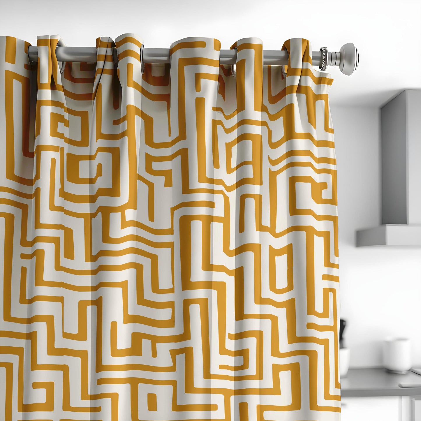 Mustard Maze Curtain, Modern Geometric Drape, Contemporary Home