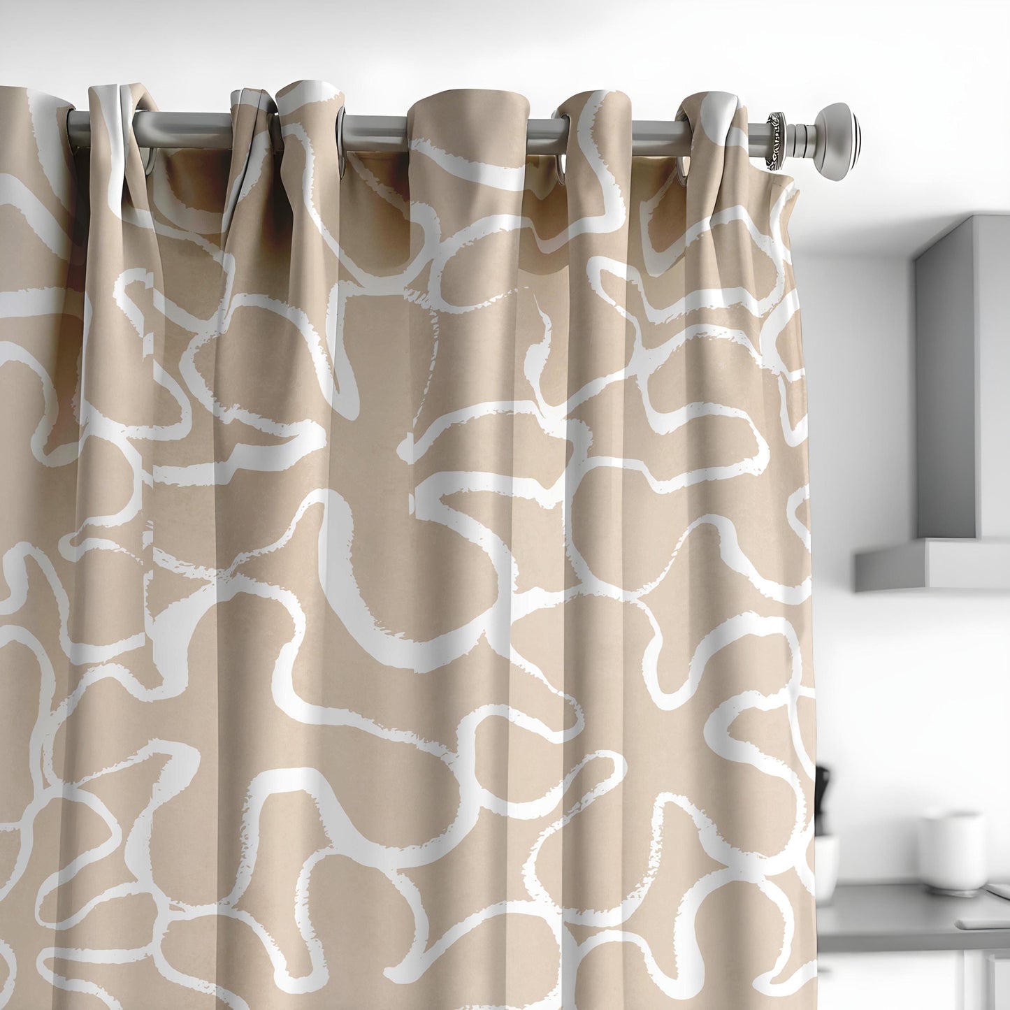 Abstract Beige & White Modern Curtains, Minimalist Soft Neutral Drapes