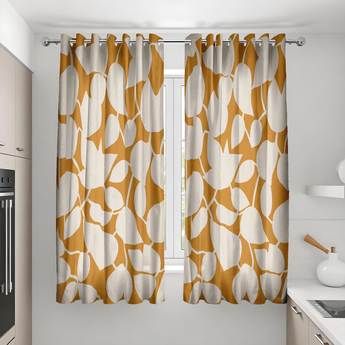 Geometric Mustard Yellow Curtains, Modern Abstract Pattern Drapes