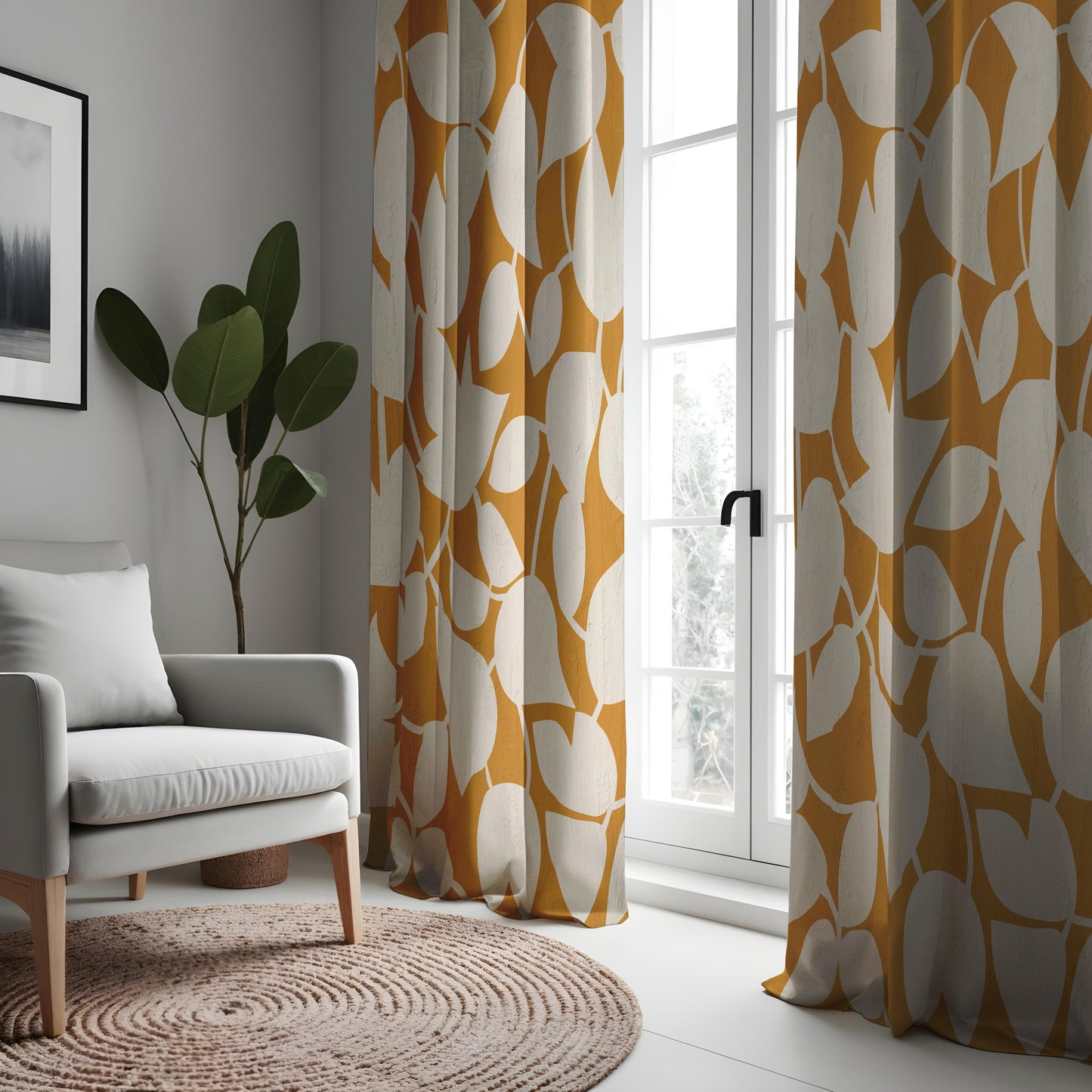Geometric Mustard Yellow Curtains, Modern Abstract Pattern Drapes