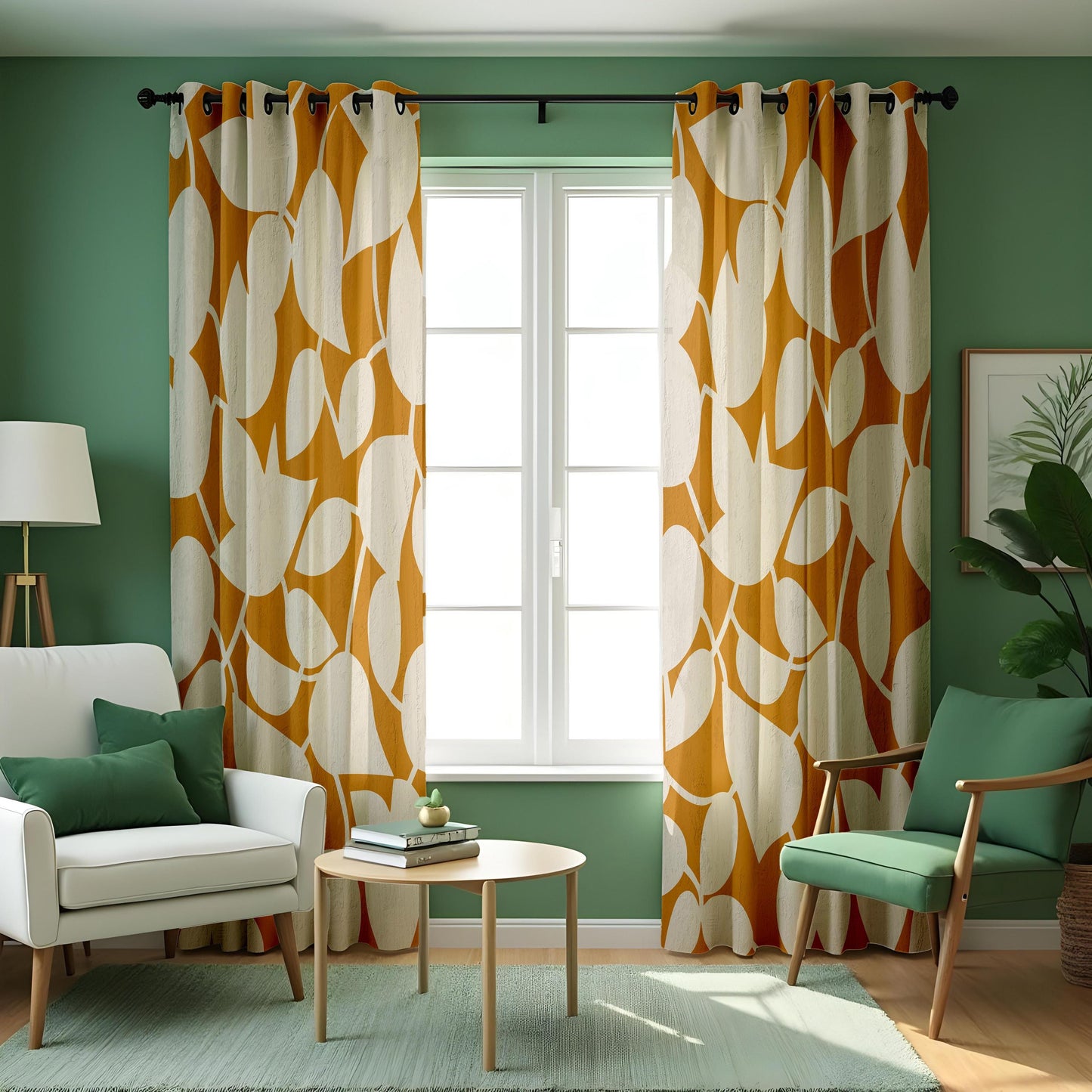Geometric Mustard Yellow Curtains, Modern Abstract Pattern Drapes