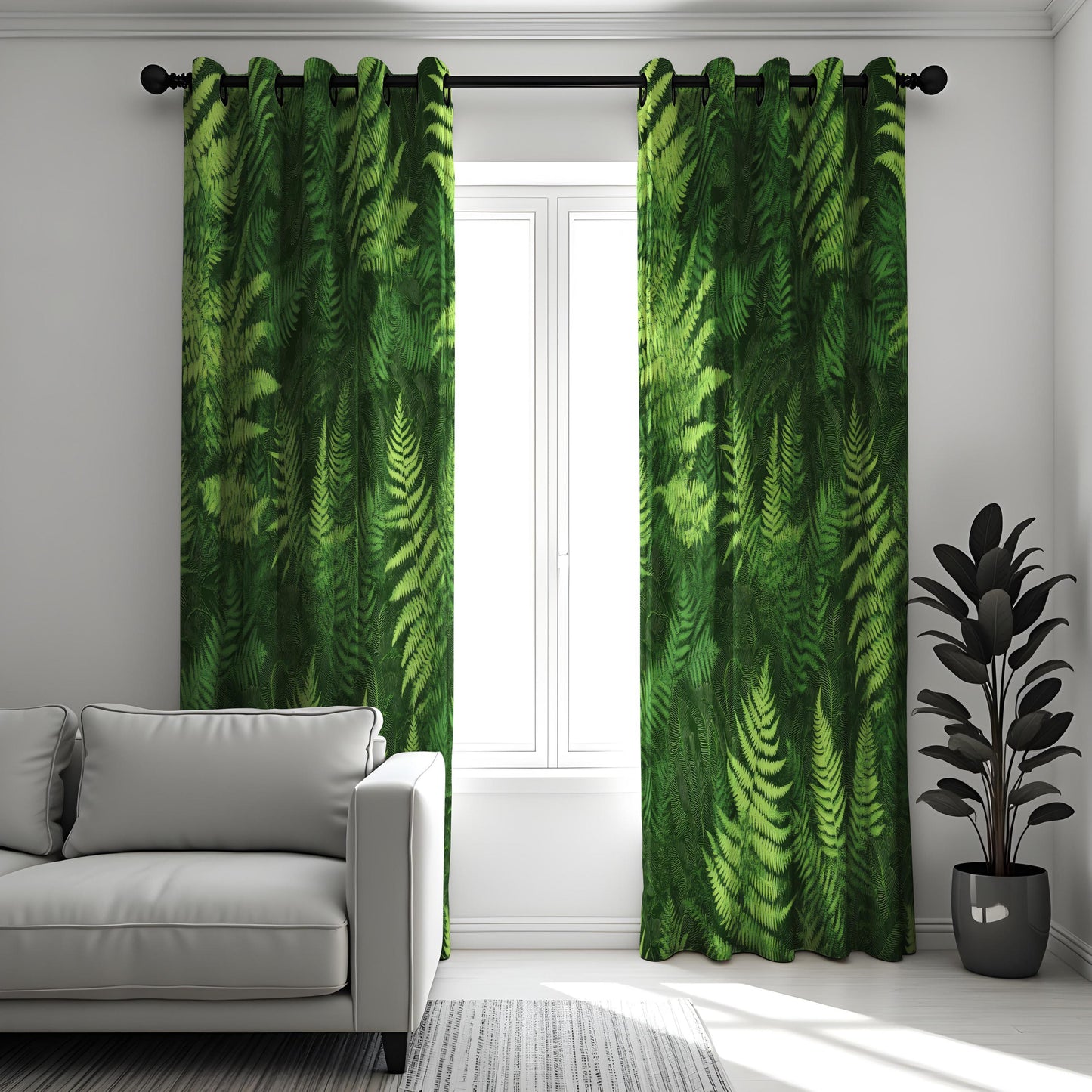 Green Fern Leaf Pattern Curtains, Botanical Nature Inspired Drapes