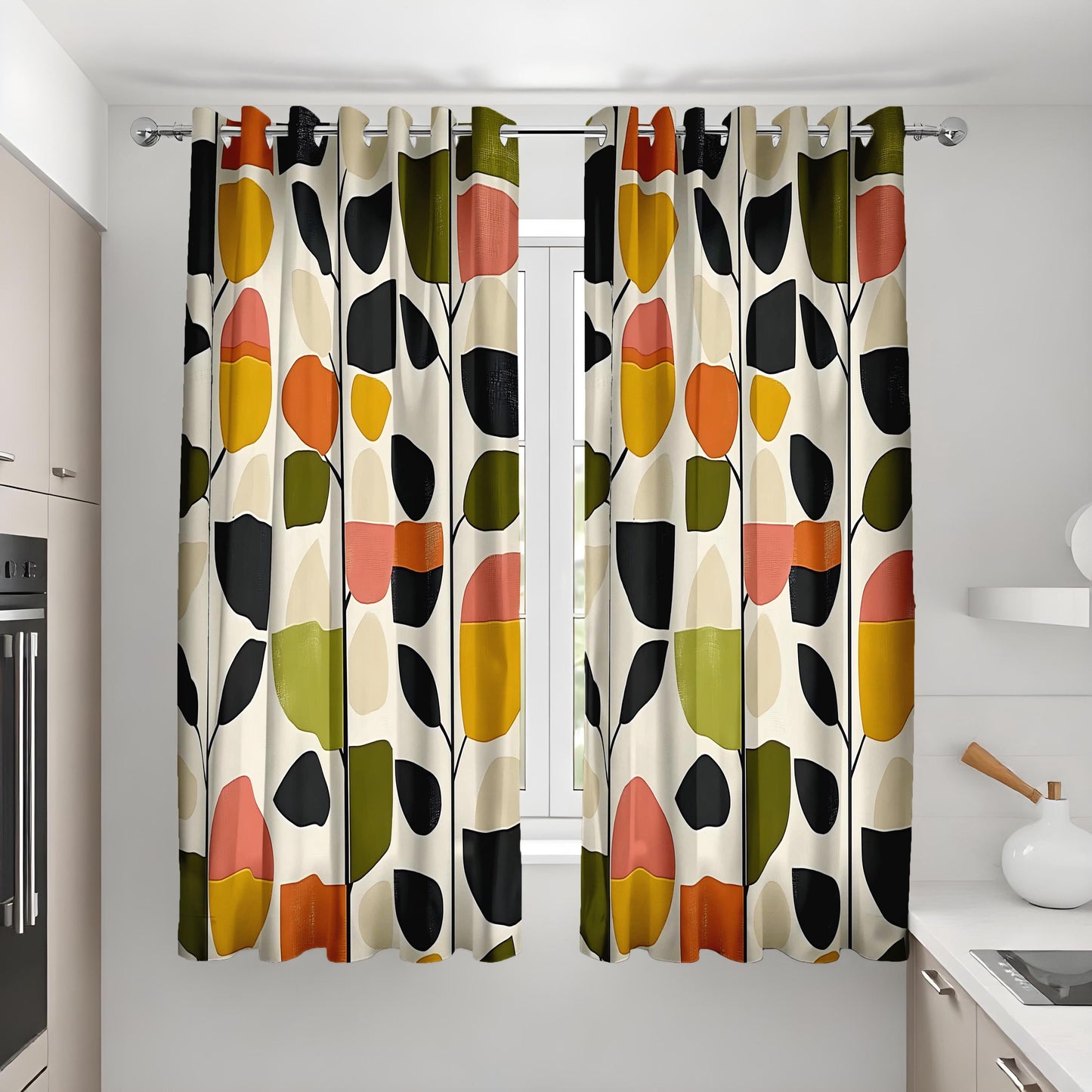 Retro Geometric Curtains, Mid Century Modern Drapes